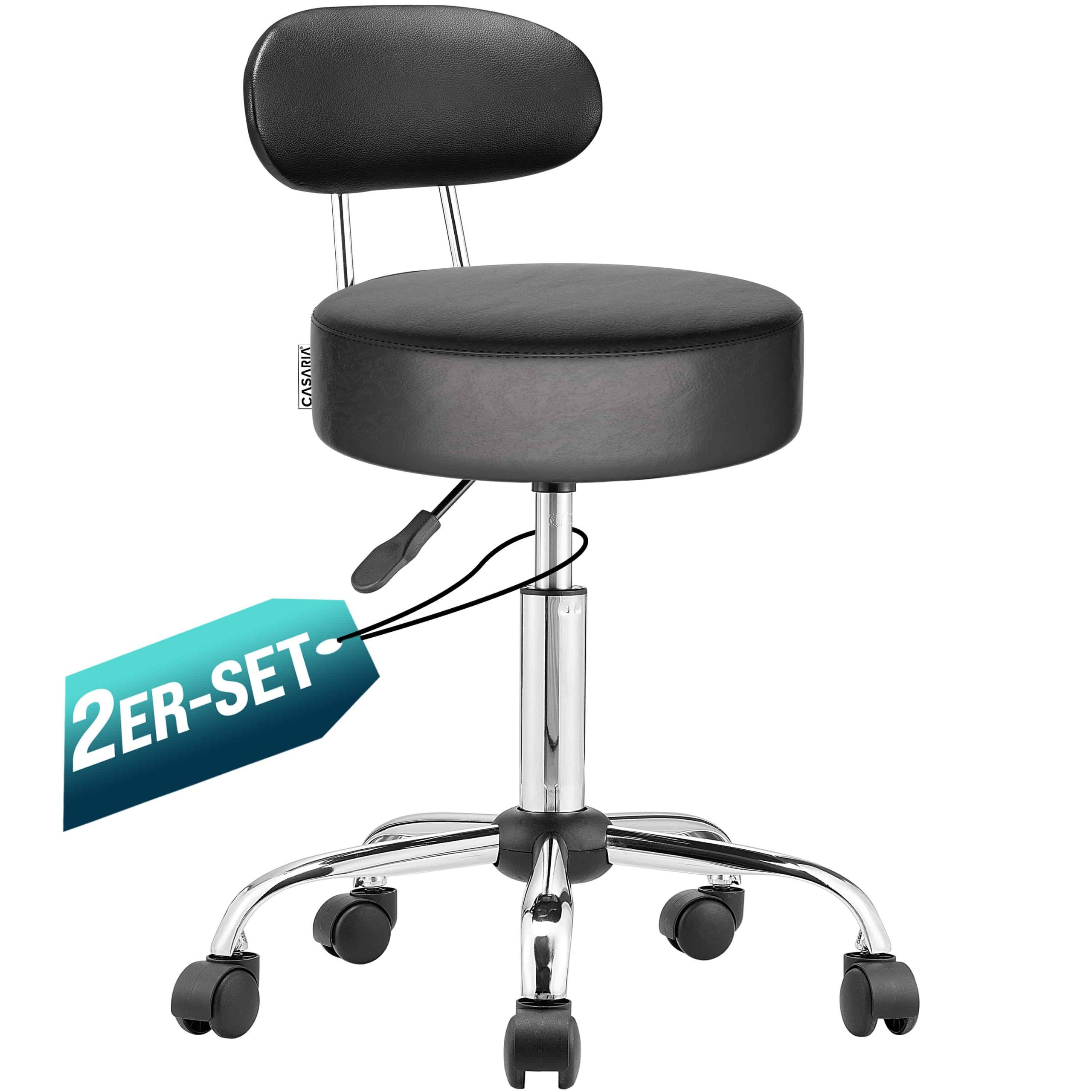Rollhocker 2er-Set Schwarz 360° drehbar mit Rückenlehne
