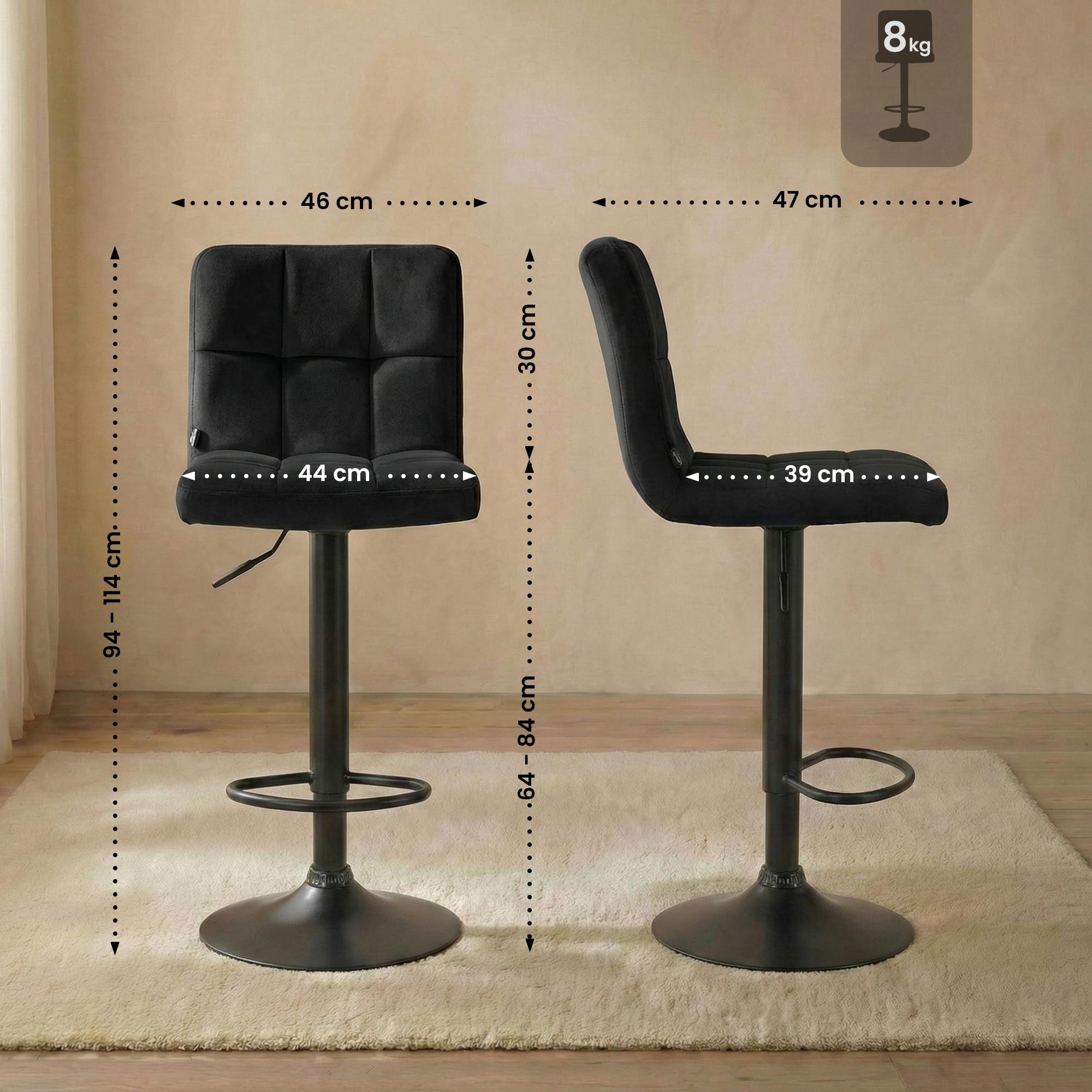 2er Set Barhocker Peru Samt schwarz, schwarz