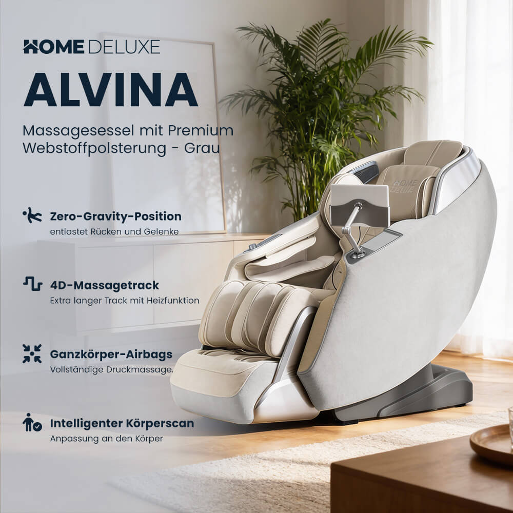 Massagesessel ALVINA mit Premium Webstoffpolsterung - Grau