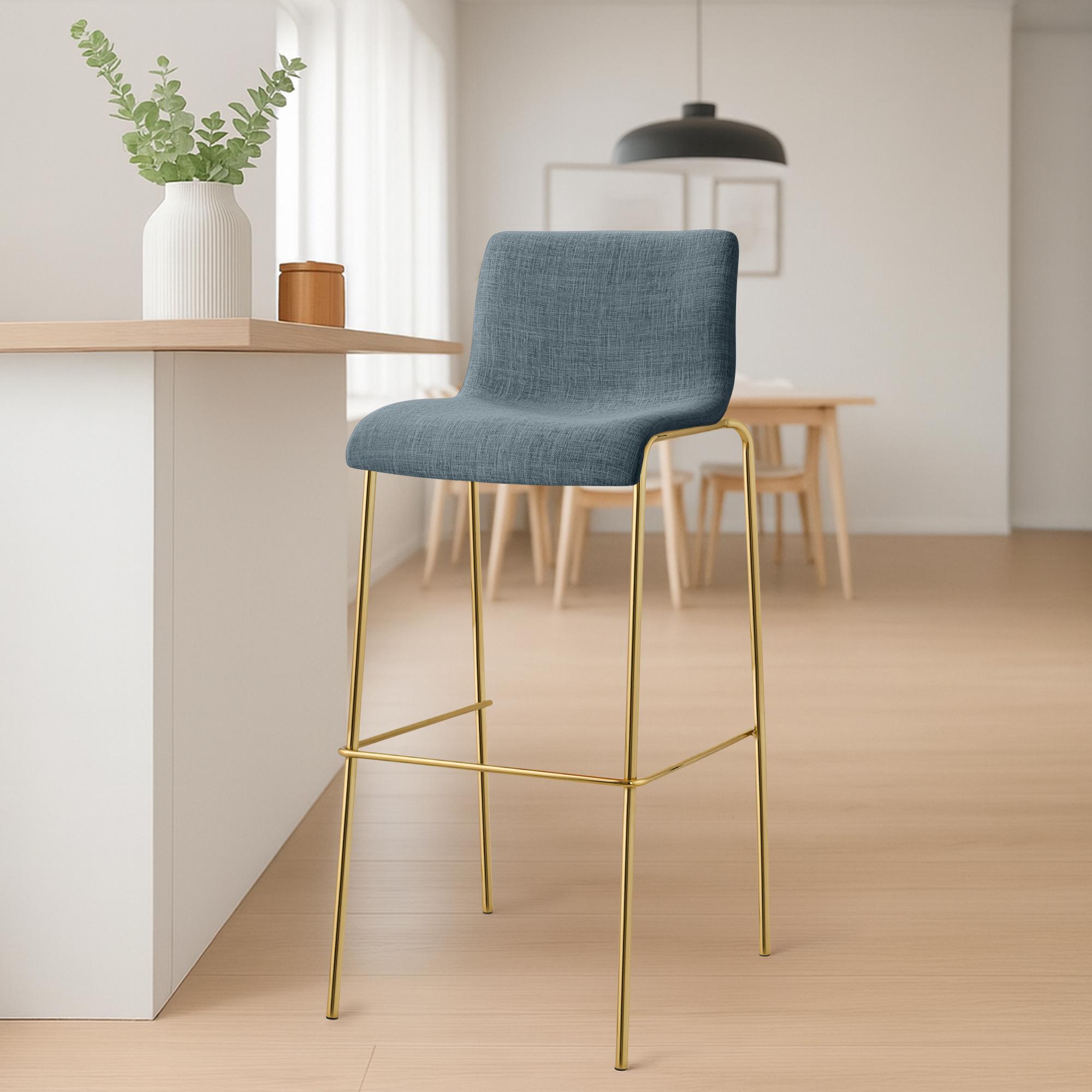 Barhocker Hoover Stoff 4-Fuß Gold, blau