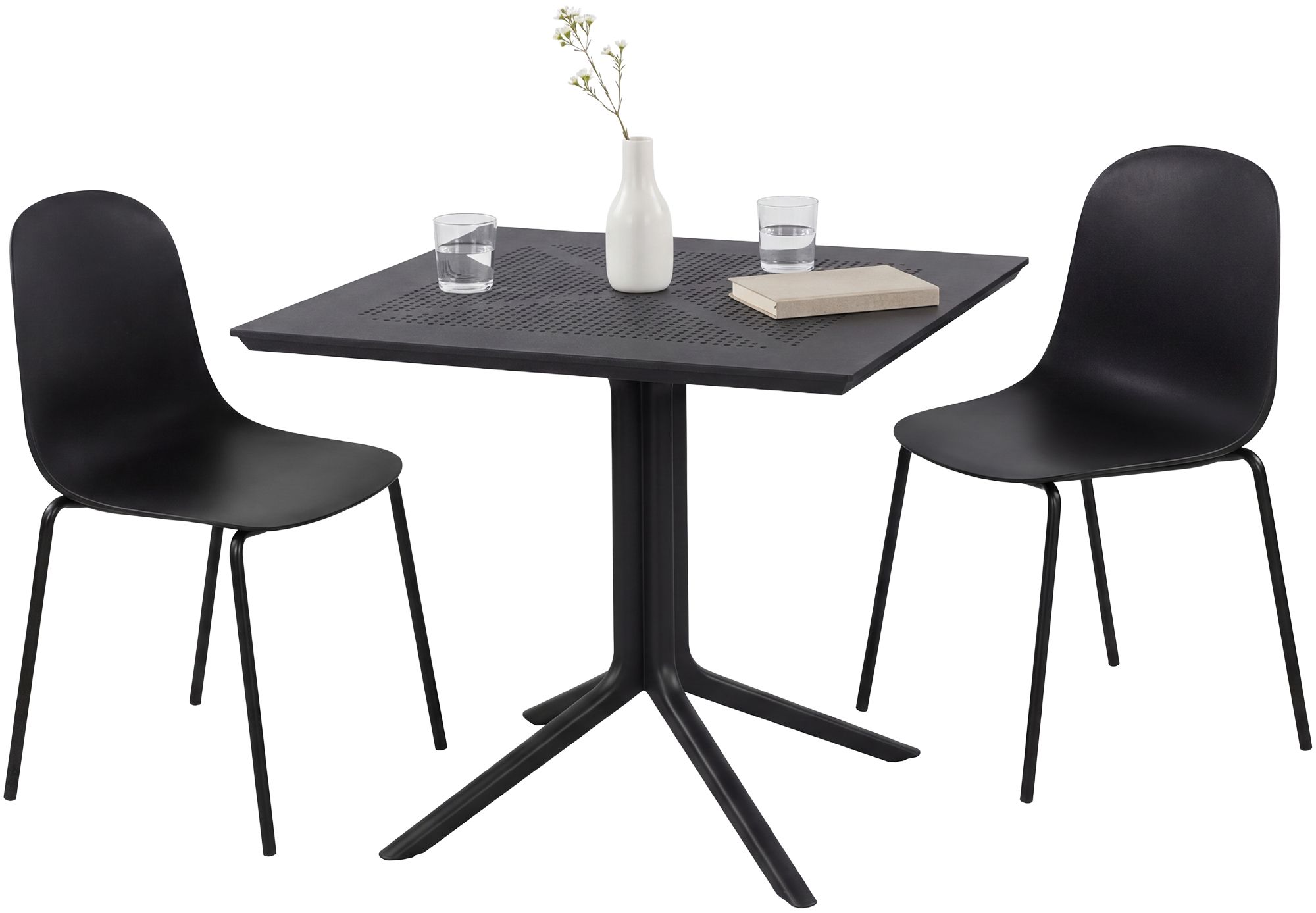 Gartenmöbel-Set Zeron mit 2 Stühlen, schwarz