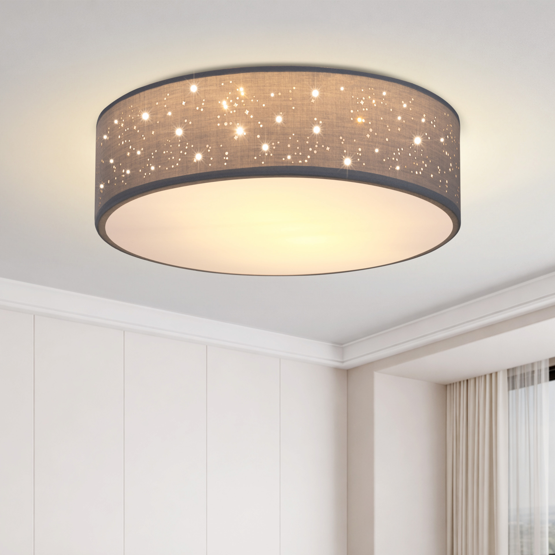 Deckenlampe Grau Stoff Ø38cm Sternenhimmel