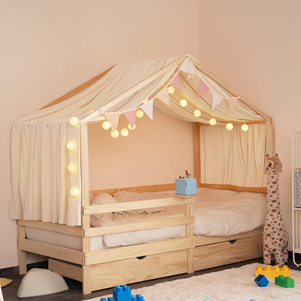Kinderbett mit Schubladen WOLKENLAND – 90 x 200 cm Natur