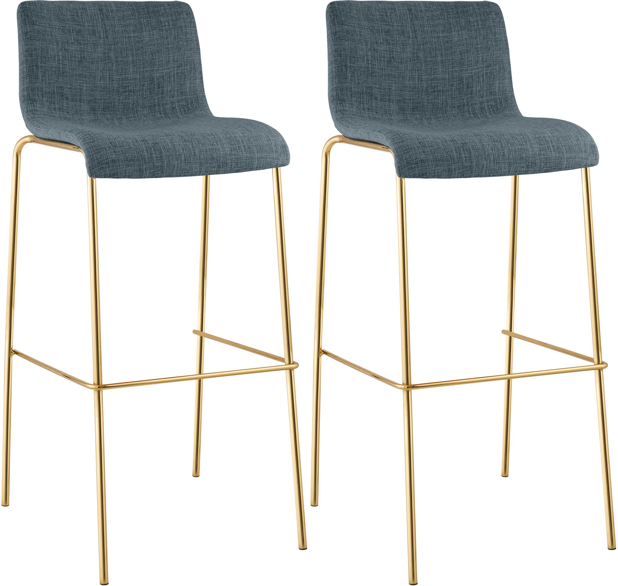 2er Set Barhocker Hoover Stoff 4-Fuß Gold, blau