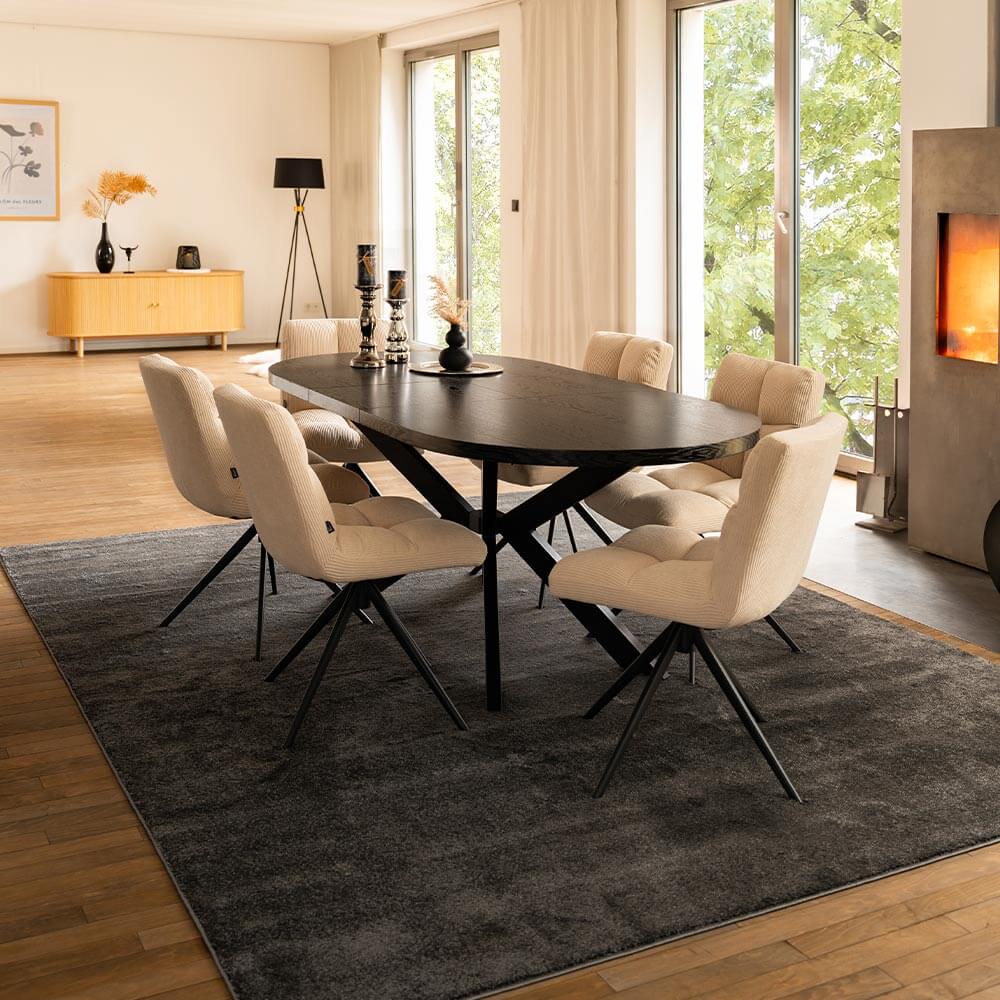 Esstisch Oval Ausziehbar AVENTI inkl. Sternfuß - 160-200 x 100 cm Dark Oak