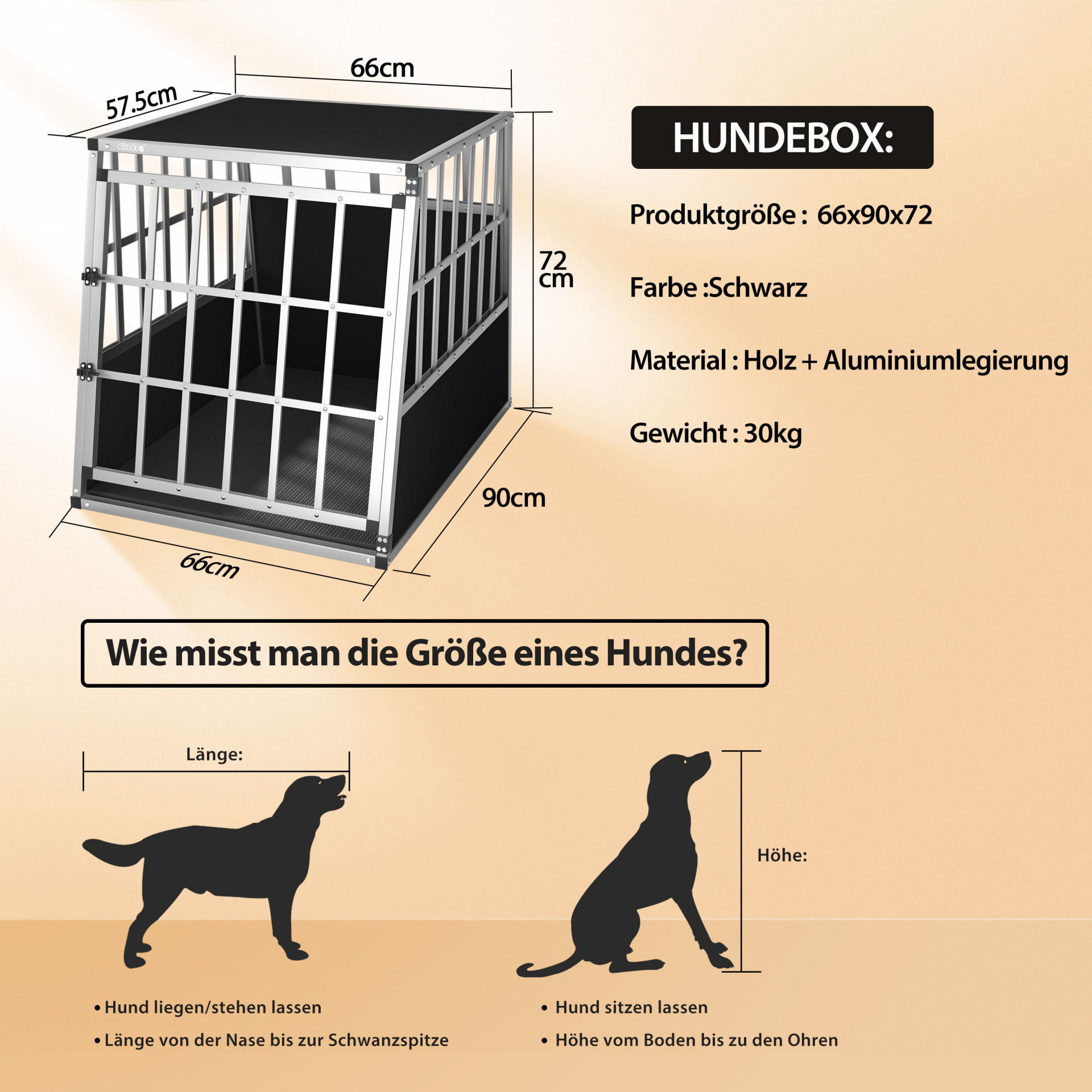 Hundetransportbox L Alu 90x66x72cm