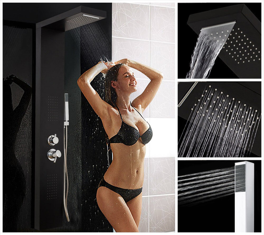 Duschpaneel mit Regendusche CASCATA – Schwarz