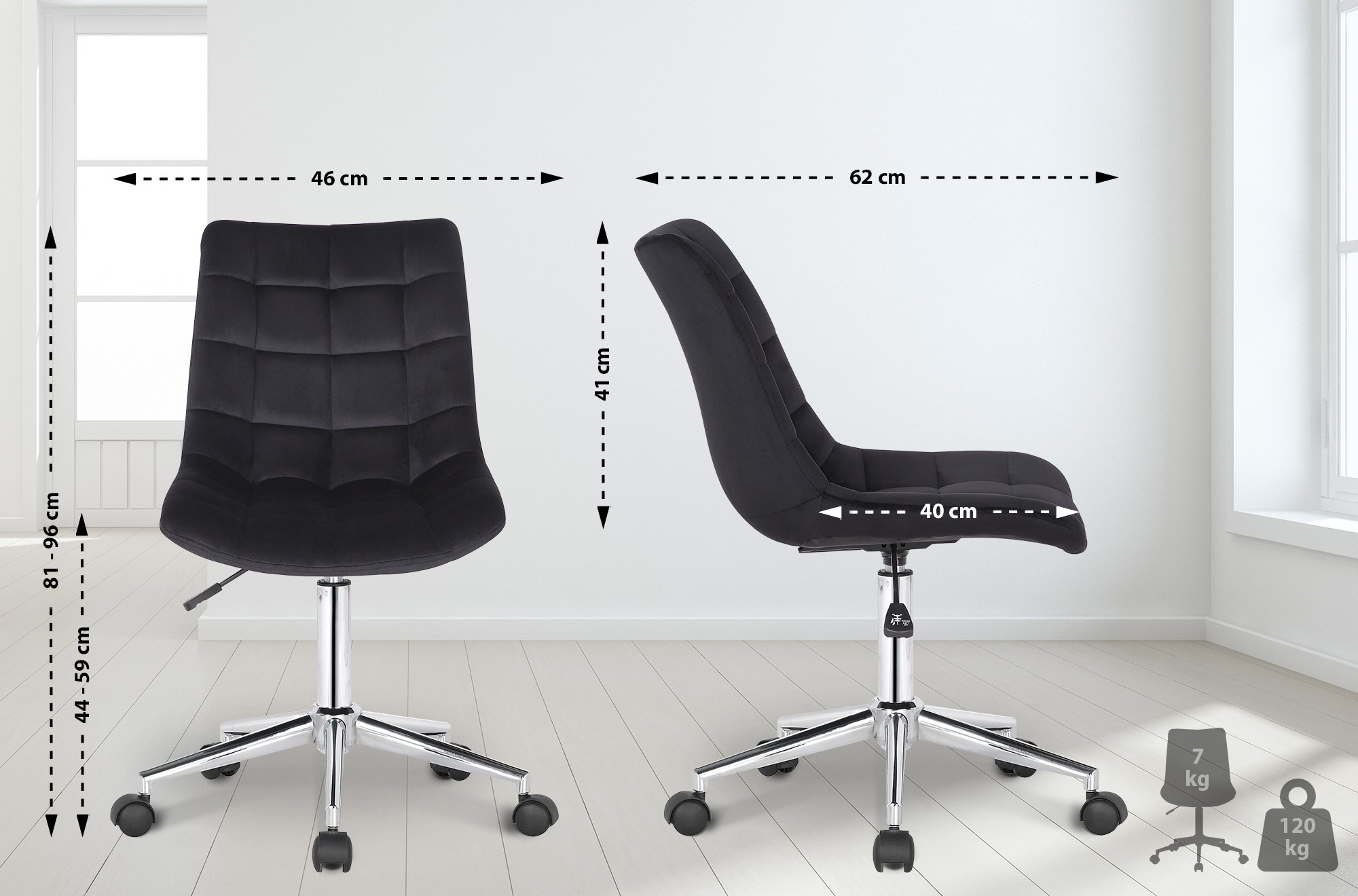 Bürostuhl Medford Samt, schwarz