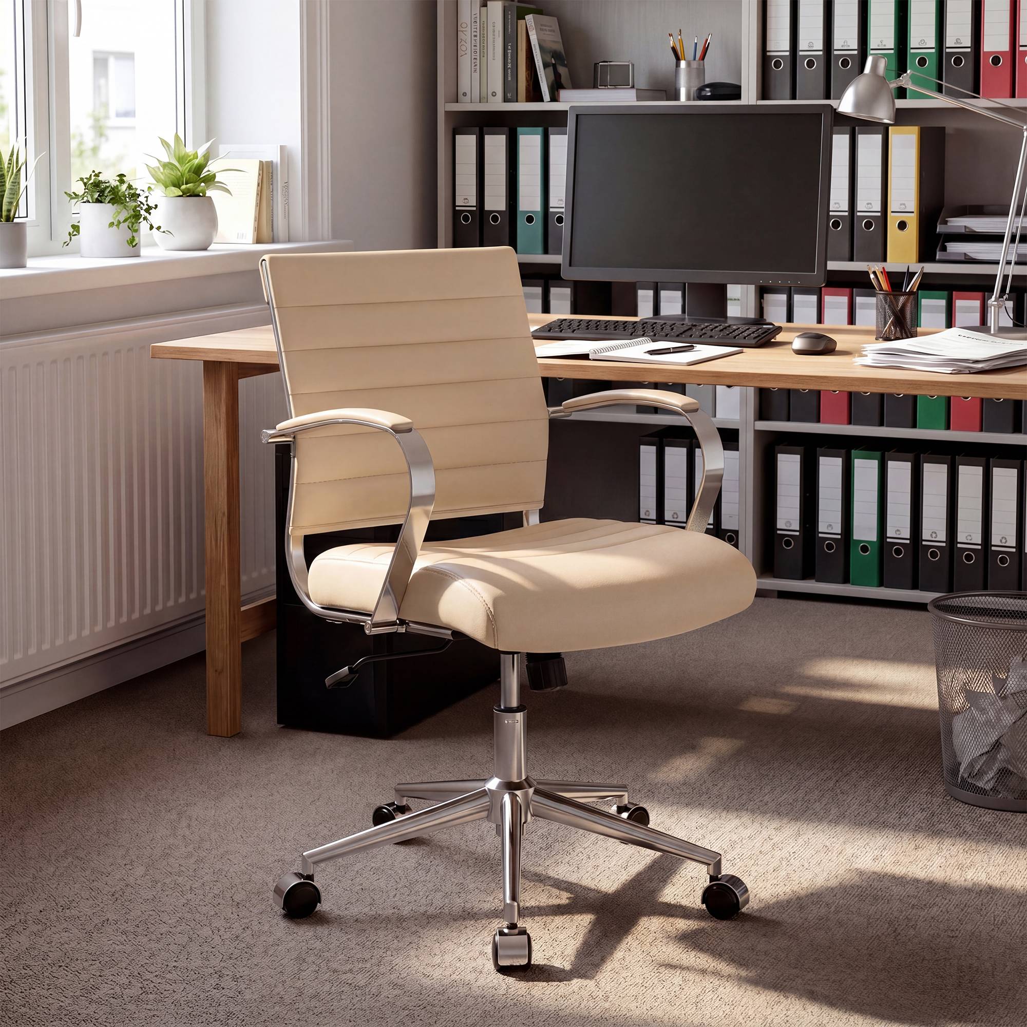 Bürostuhl Oakland Echtleder, creme