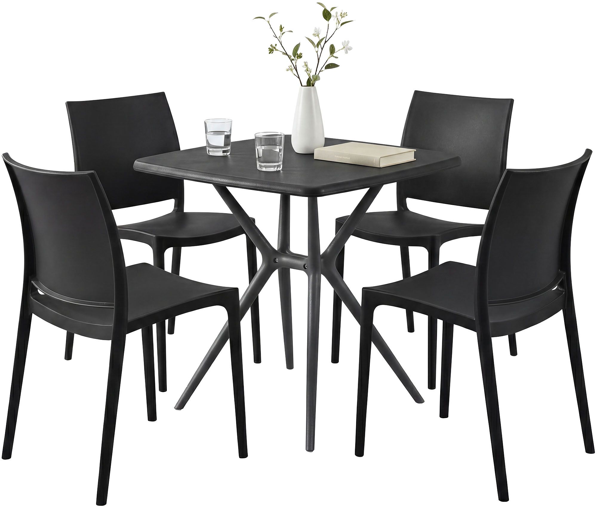 Gartenmöbel-Set Amino mit 4 Stühlen, schwarz