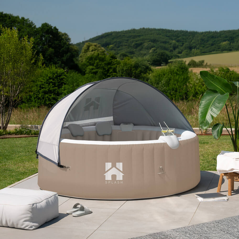 Outdoor Whirlpool inkl. Kissen, Getränkehalter und Sonnendach SPLASH - Ø208 cm 6 Personen Beige