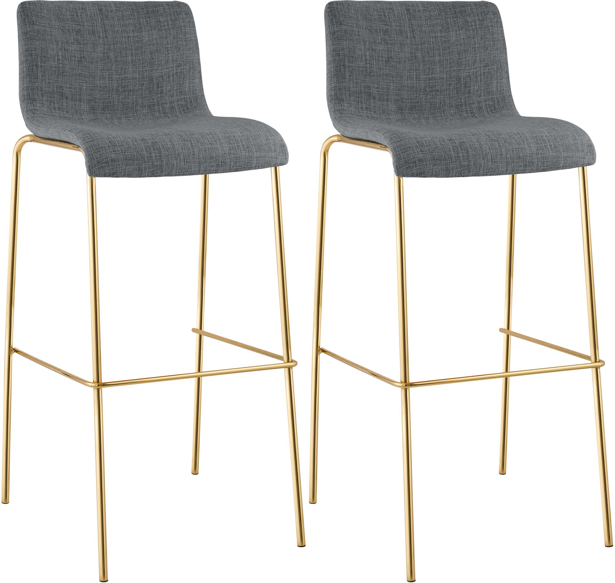 2er Set Barhocker Hoover Stoff 4-Fuß Gold, hellgrau