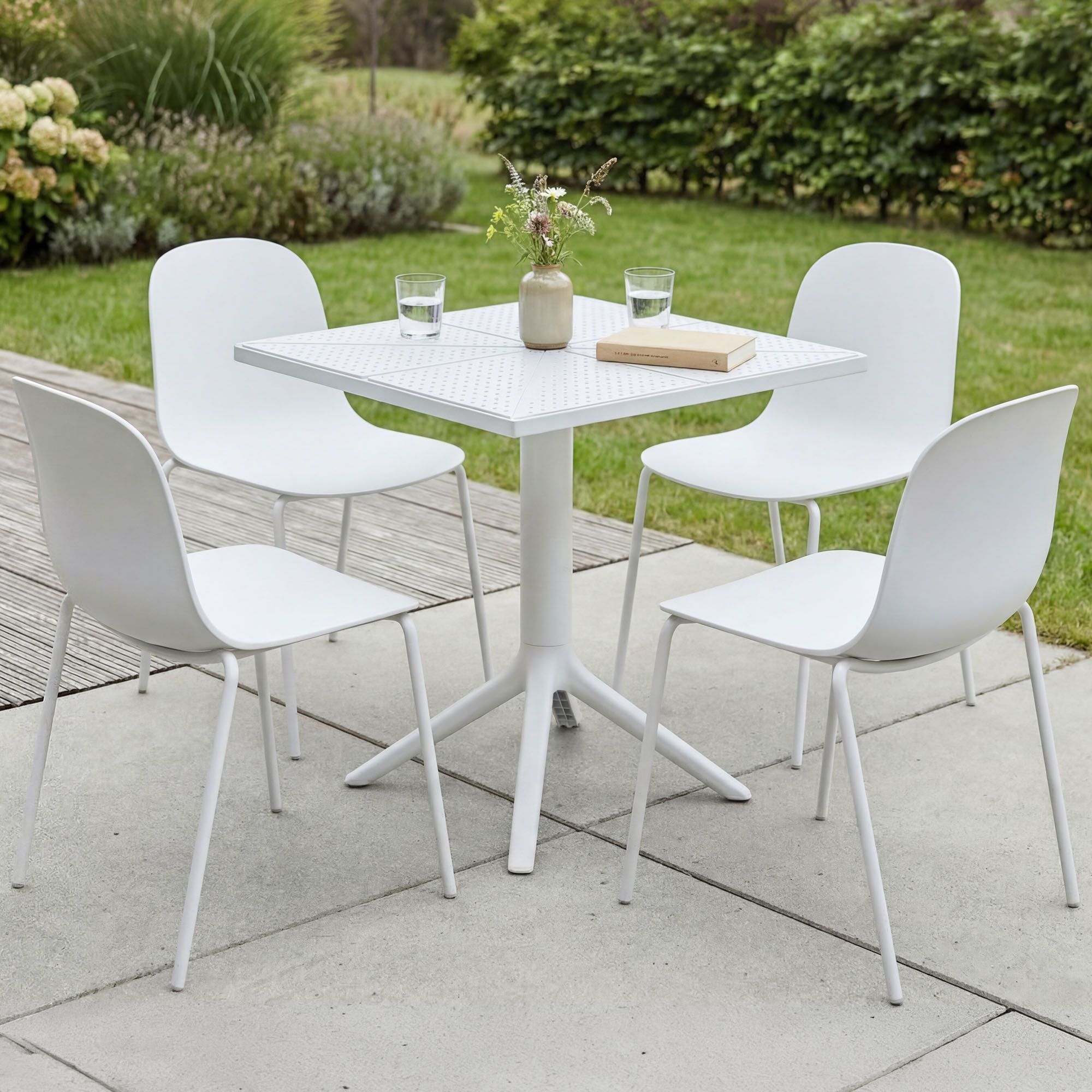 Gartenmöbel-Set Nerra mit 4 Stühlen, weiß