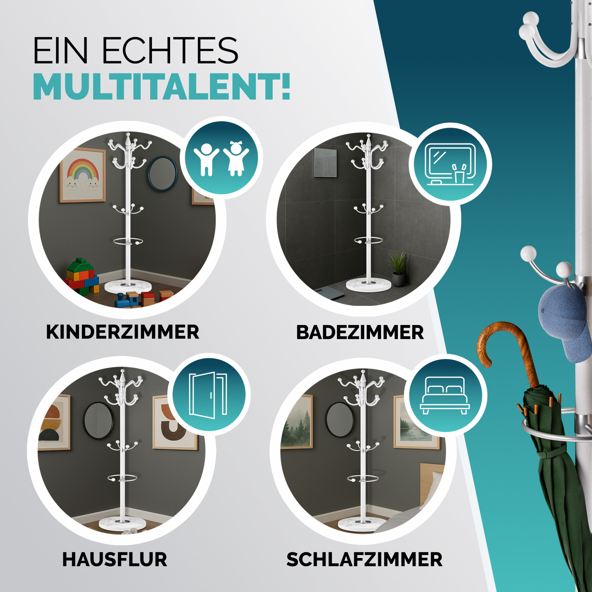 Kleiderständer Weiß 173cm geschwungen