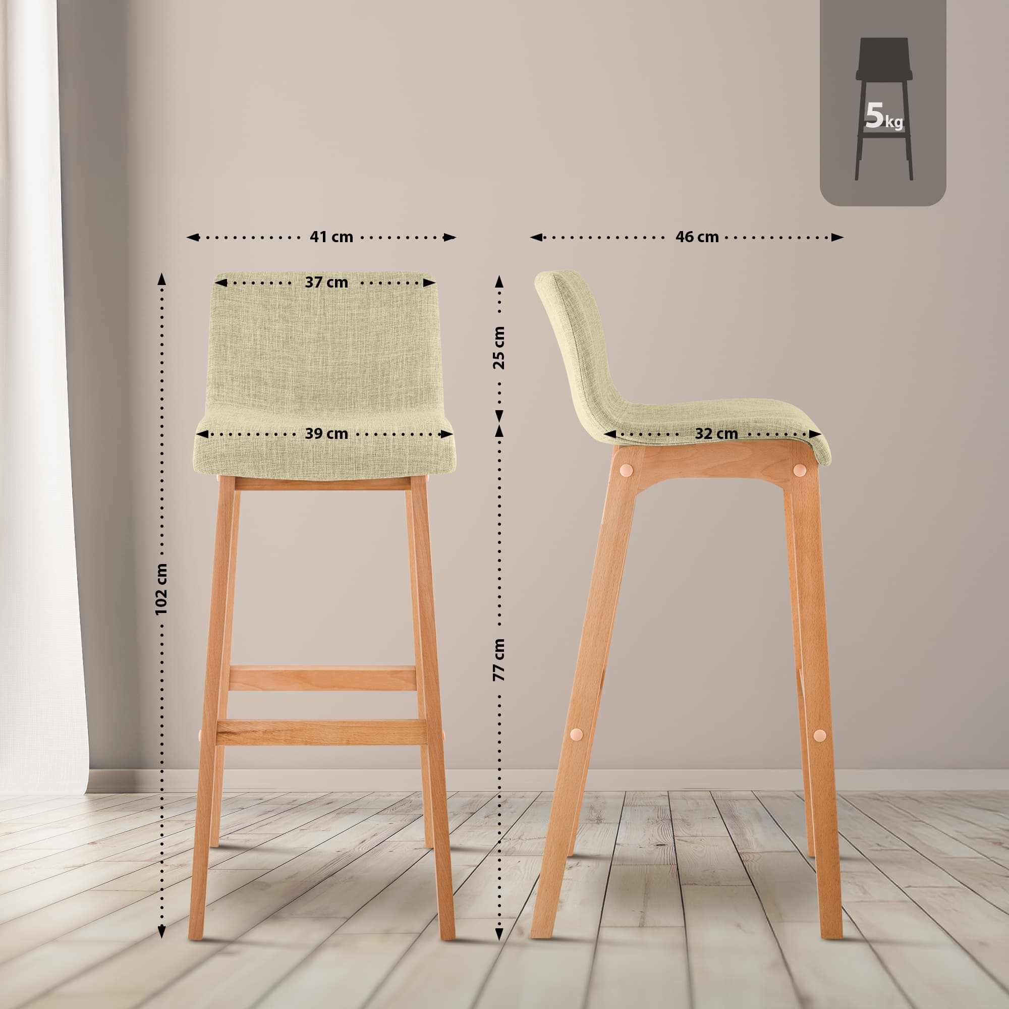 Barhocker Hoover Stoff Natura, creme