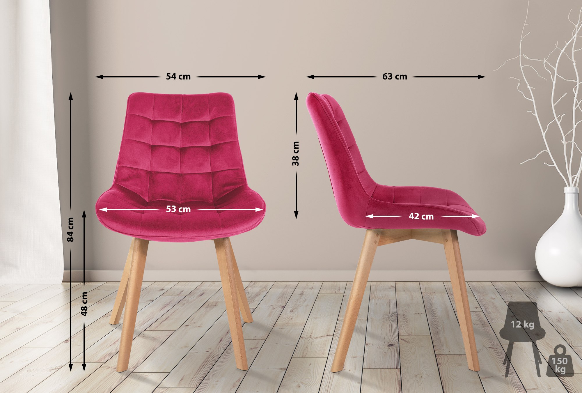2er Set Stühle Brook Samt, rot