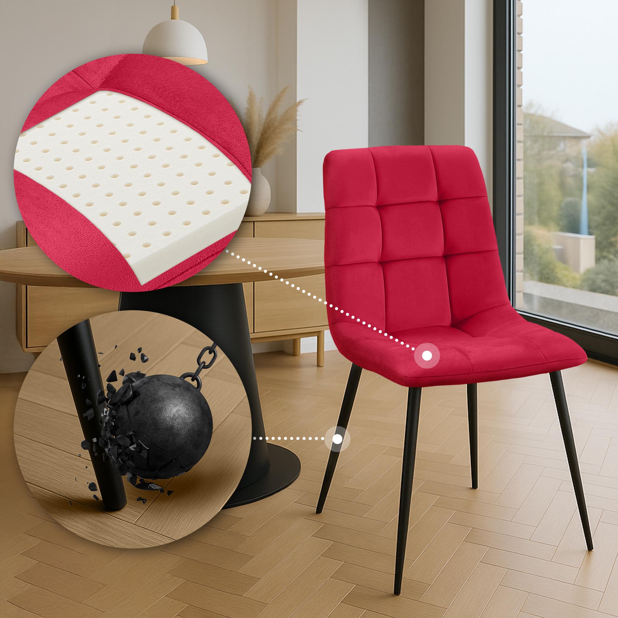 4er Set Esszimmerstuhl Tilde Samt, rot
