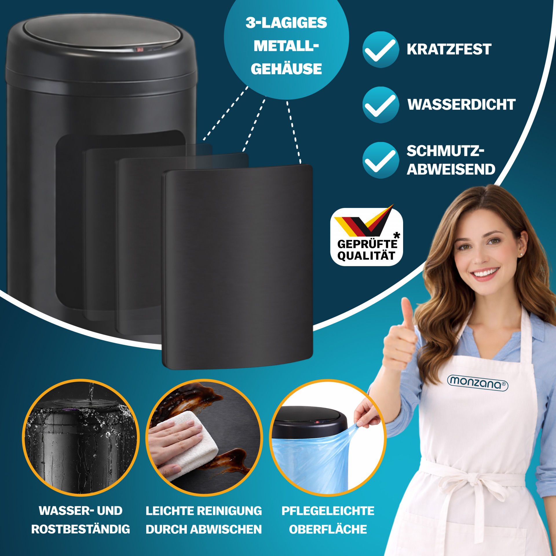 Sensor Mülleimer Schwarz Edelstahl 30L
