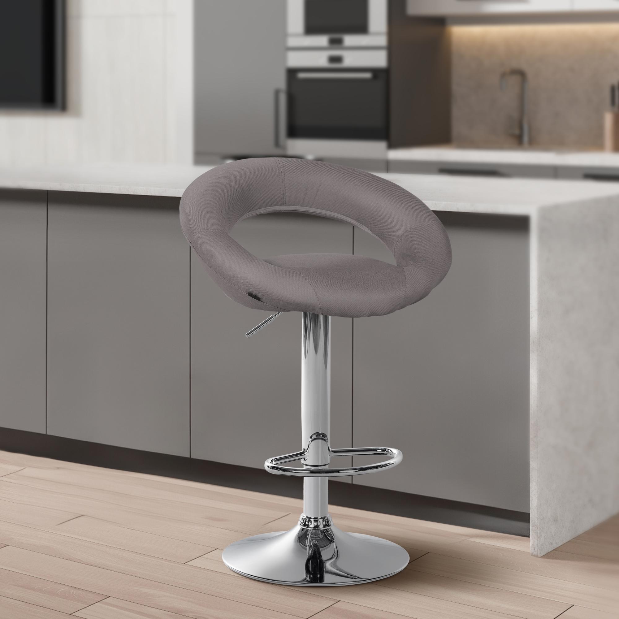2er Set Barhocker Olinda Stoff Chrom, grau