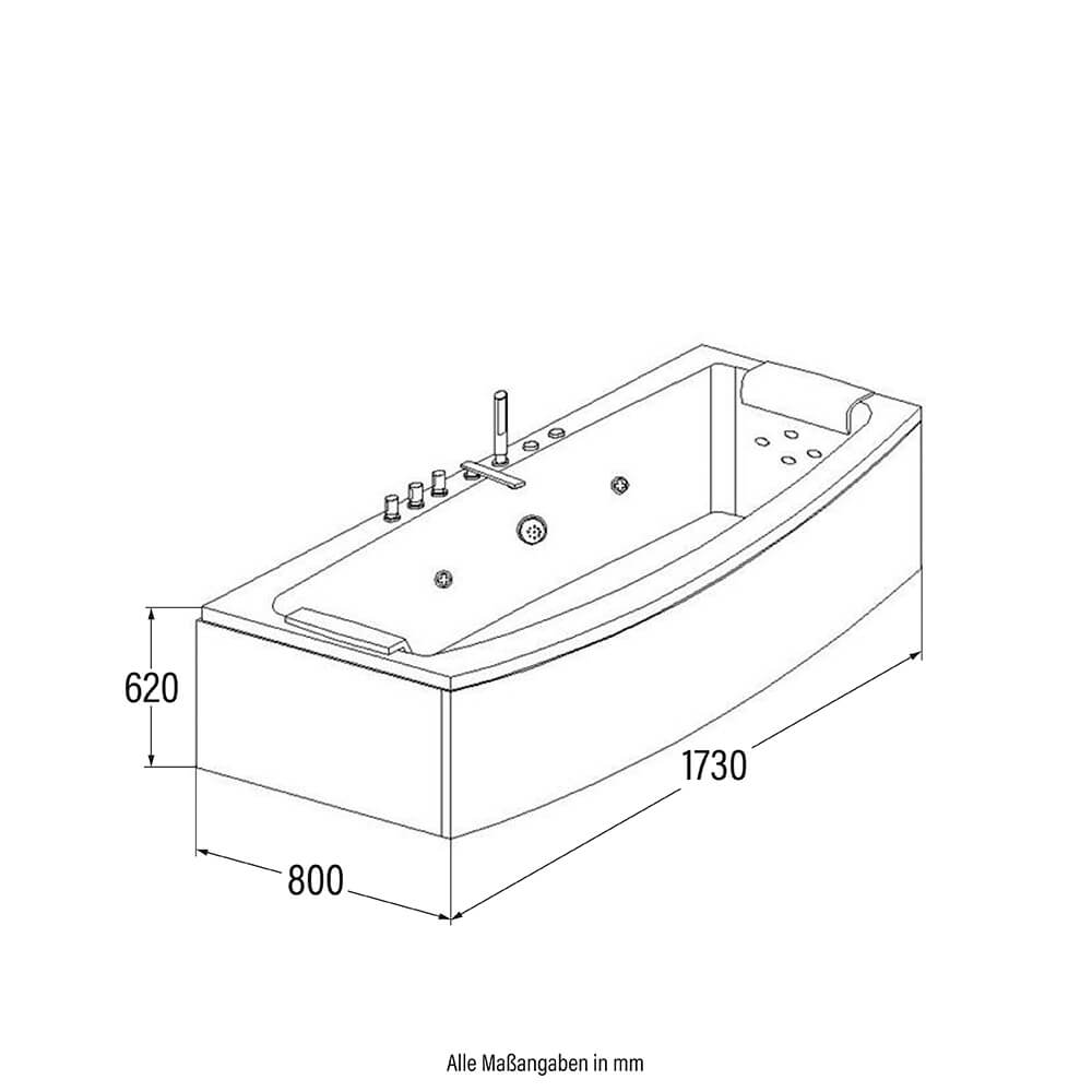 Whirlpool Badewanne NOOR 173 x 80 cm
