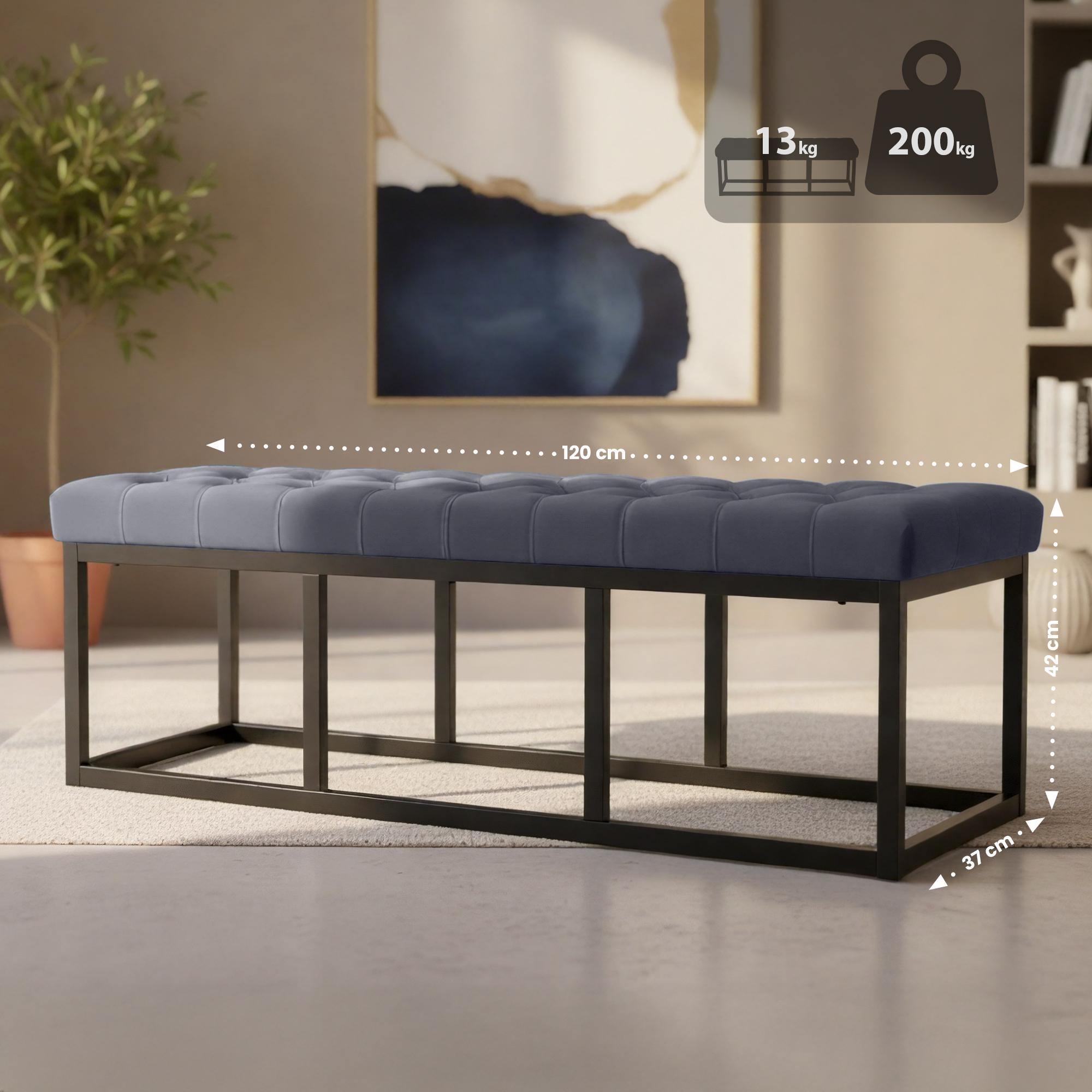 Sitzbank Polson Samt Schwarz 120 cm, grau