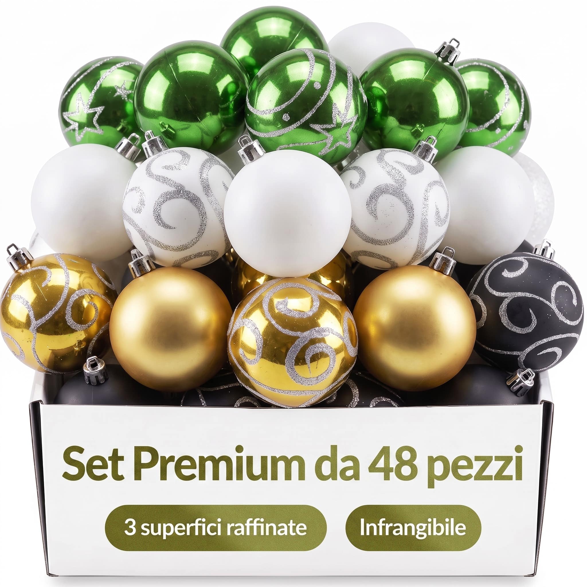 Weihnachtskugeln Bunt 48 tlg in matt glänzend + glitzernd
