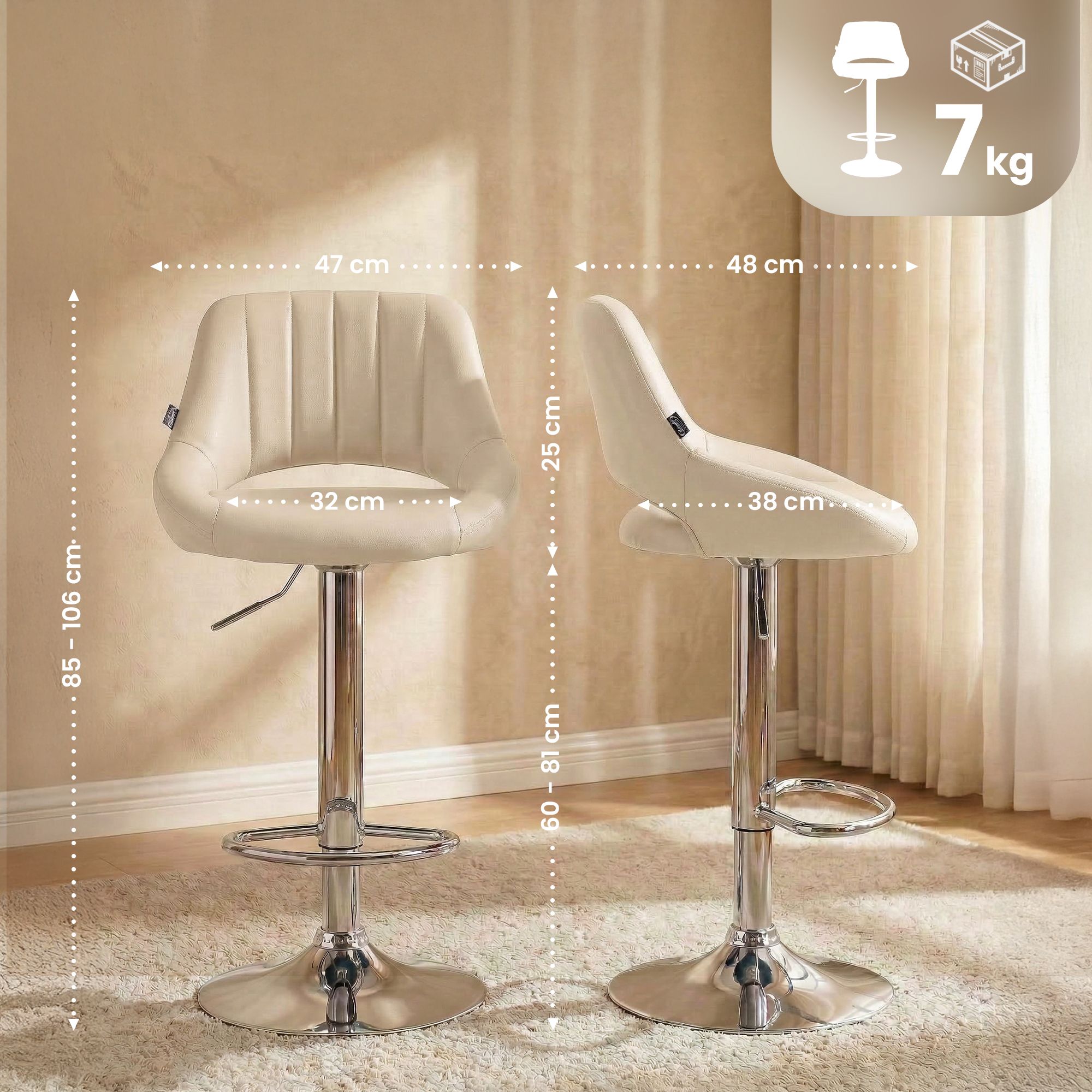 Barhocker Milet Kunstleder chrom, creme
