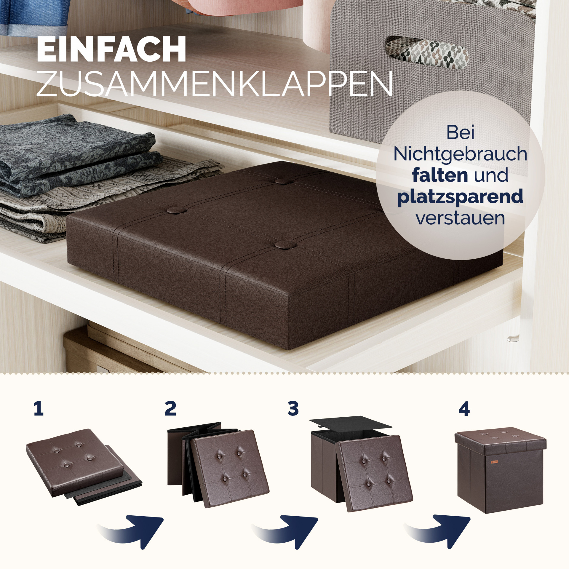Sitzhocker Braun Kunstleder 38x38x38cm faltbar