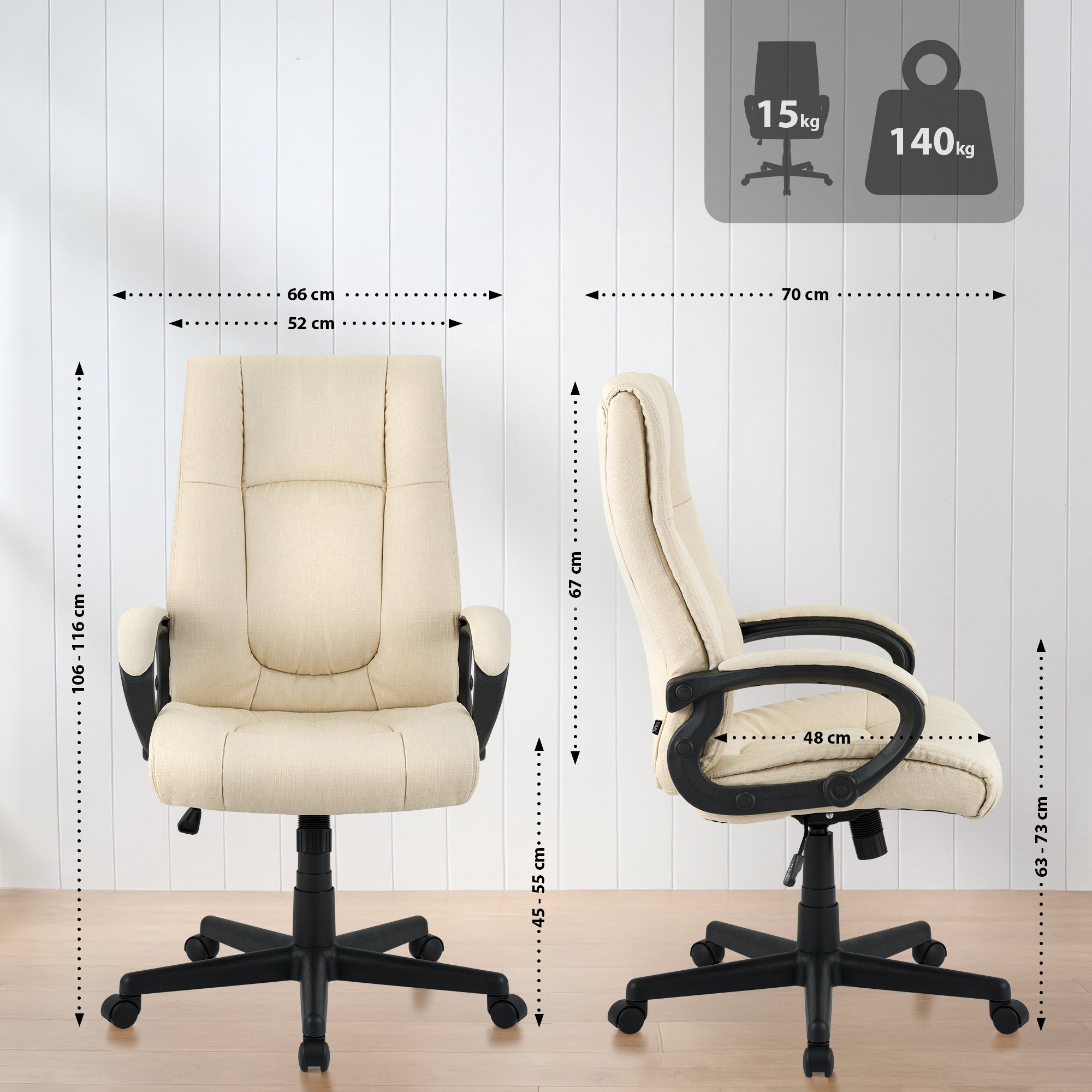 Bürostuhl XL Sparta Stoff, creme