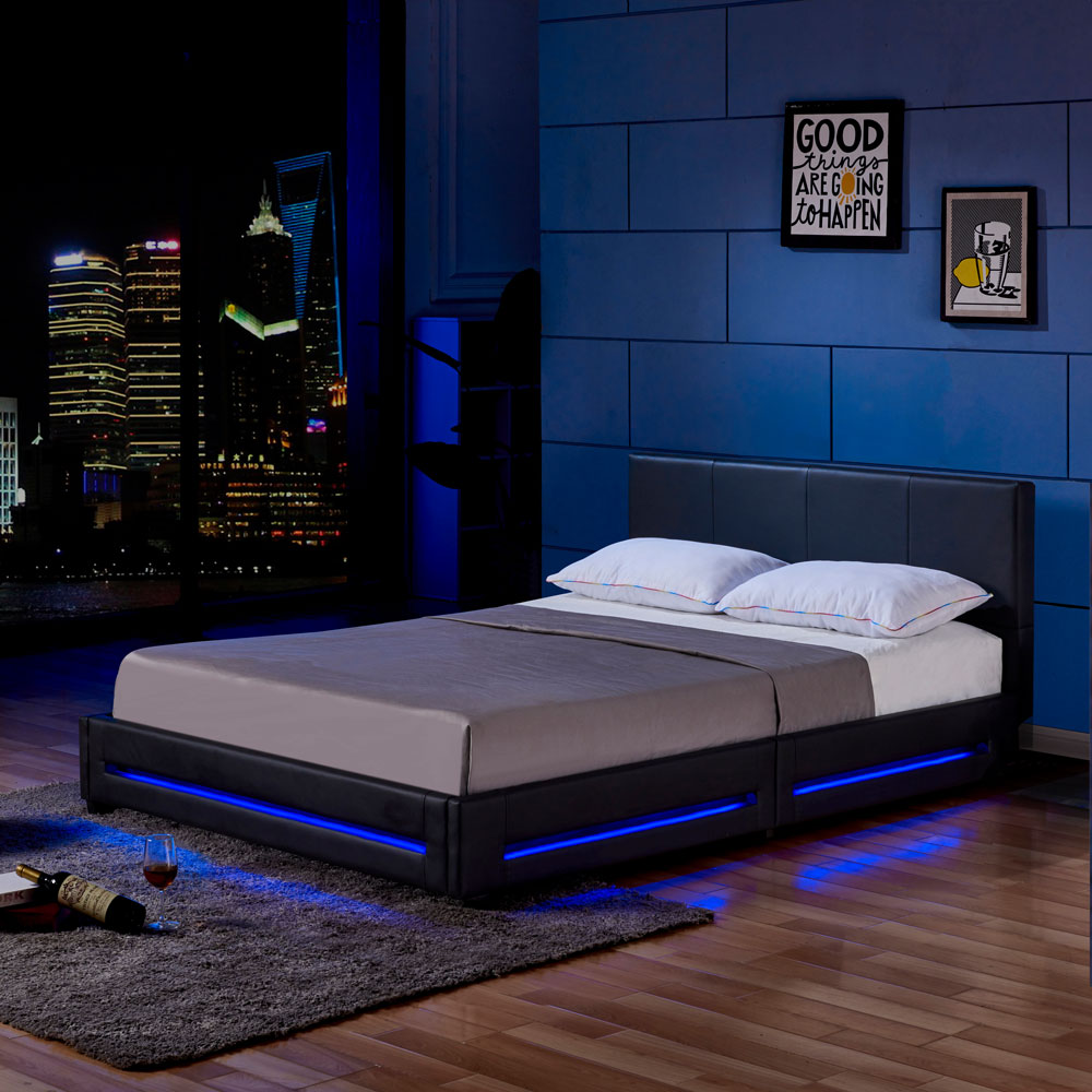 LED Bett ASTEROID - 140 x 200 cm Schwarz