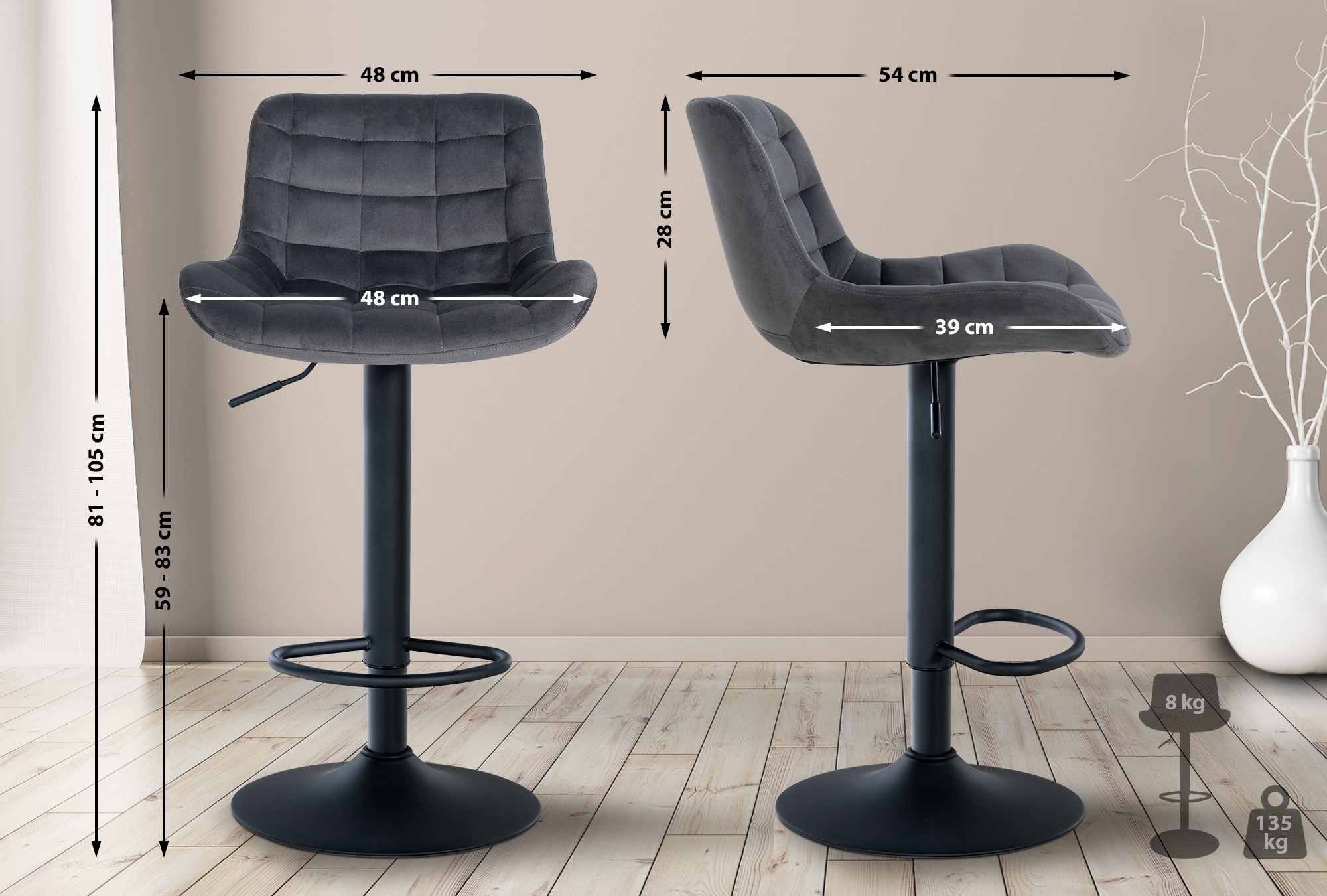 Barhocker Tover Samt, dunkelgrau