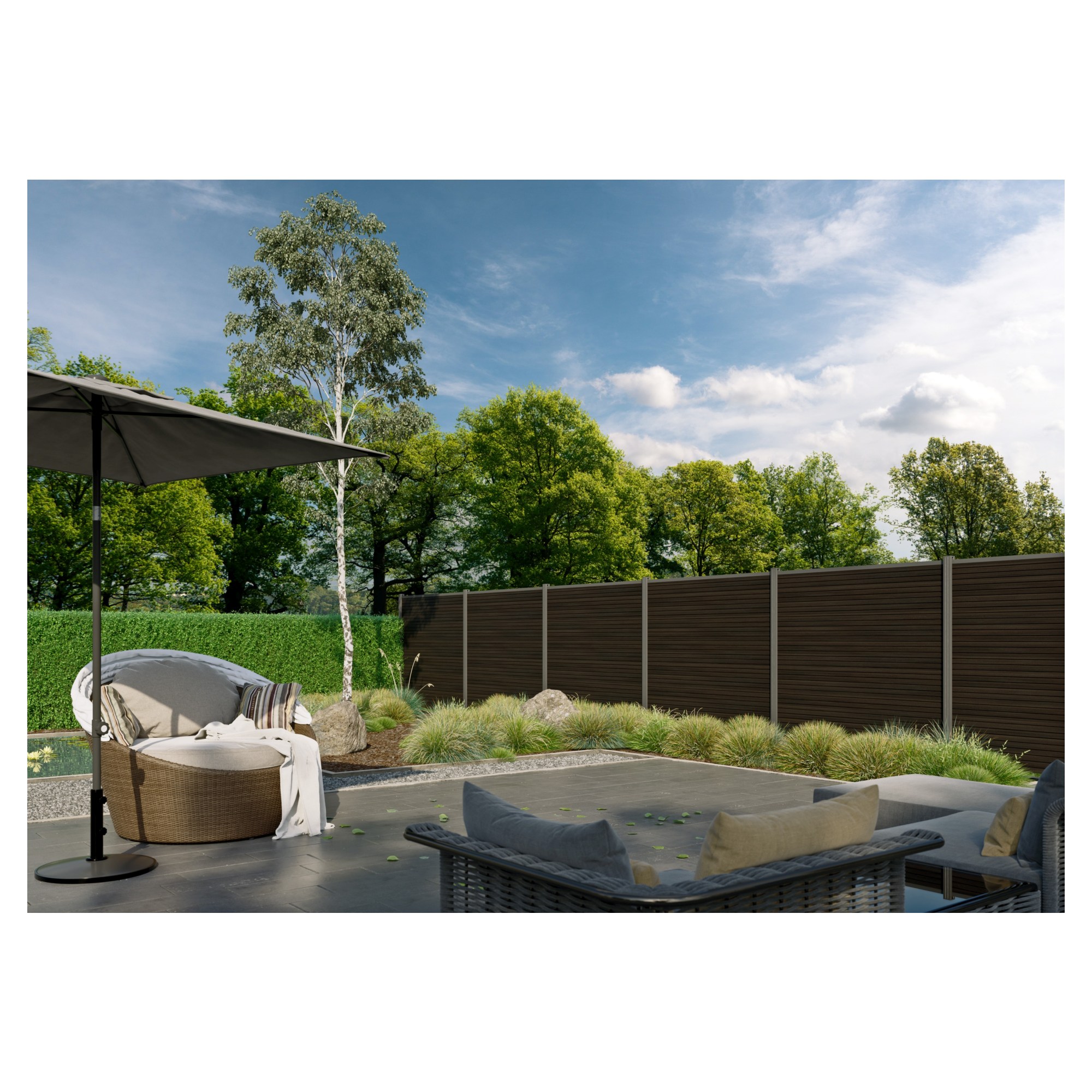 WOLLBACH-Serie, WPC-Steckzaun-Set, ca. 175 x 180 cm, MOKKA, inkl. Start & Abschluss silber