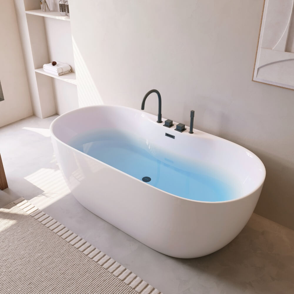 Badewanne mit schwarzer Armatur LENI - 170 x 80 cm