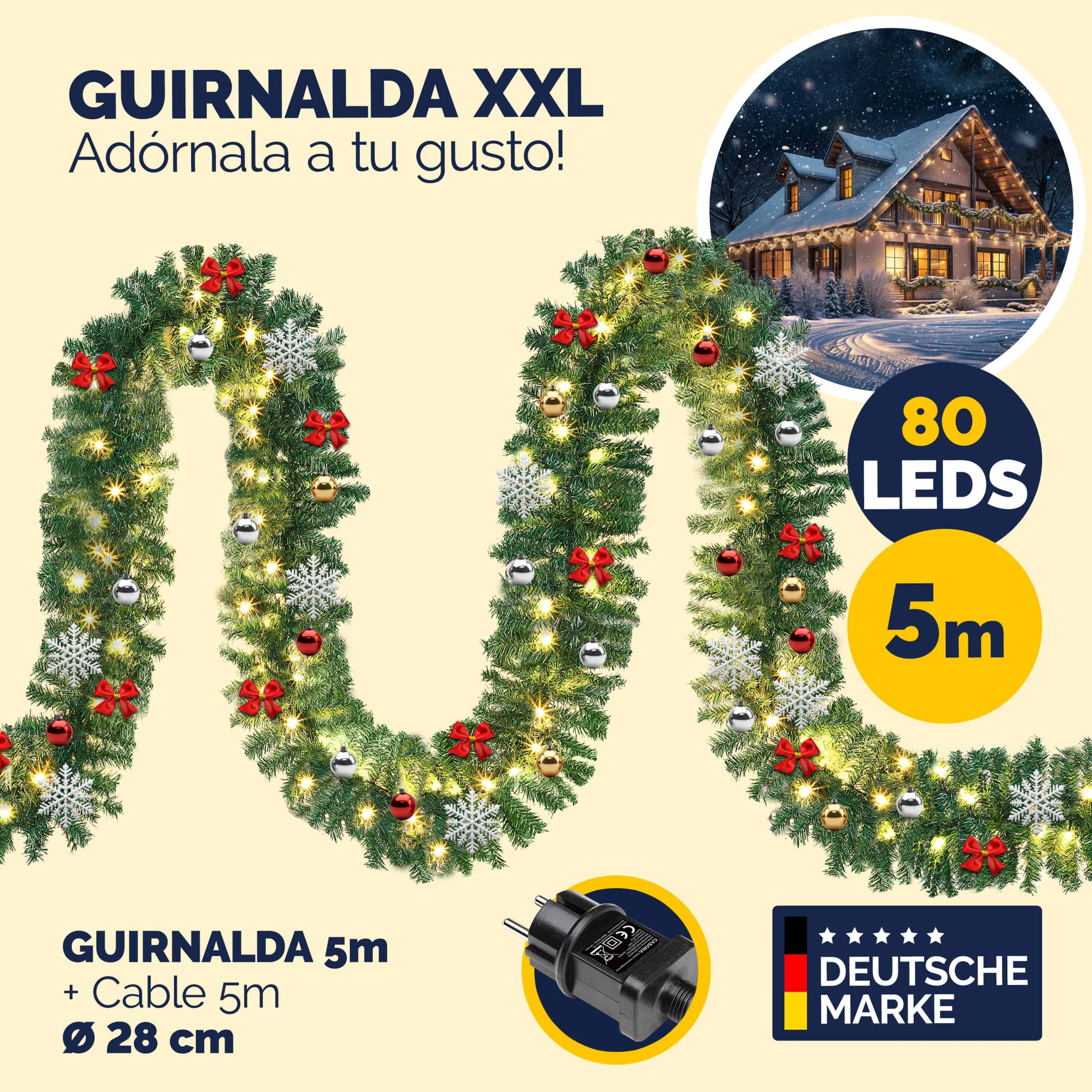 Weihnachtsgirlande 5m 2er-Set In-/Outdoor geschmückt