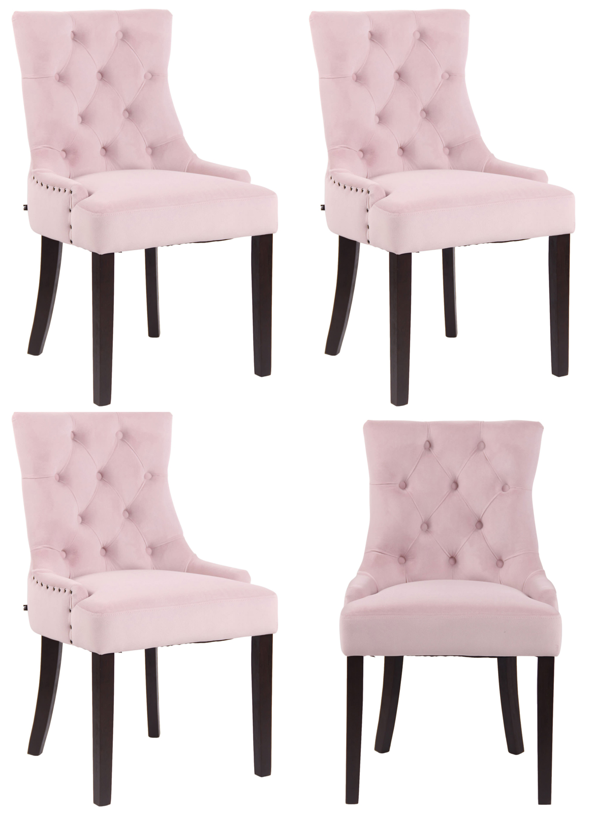 4er Set Esszimmerstühle Aberdeen Samt antik, pink