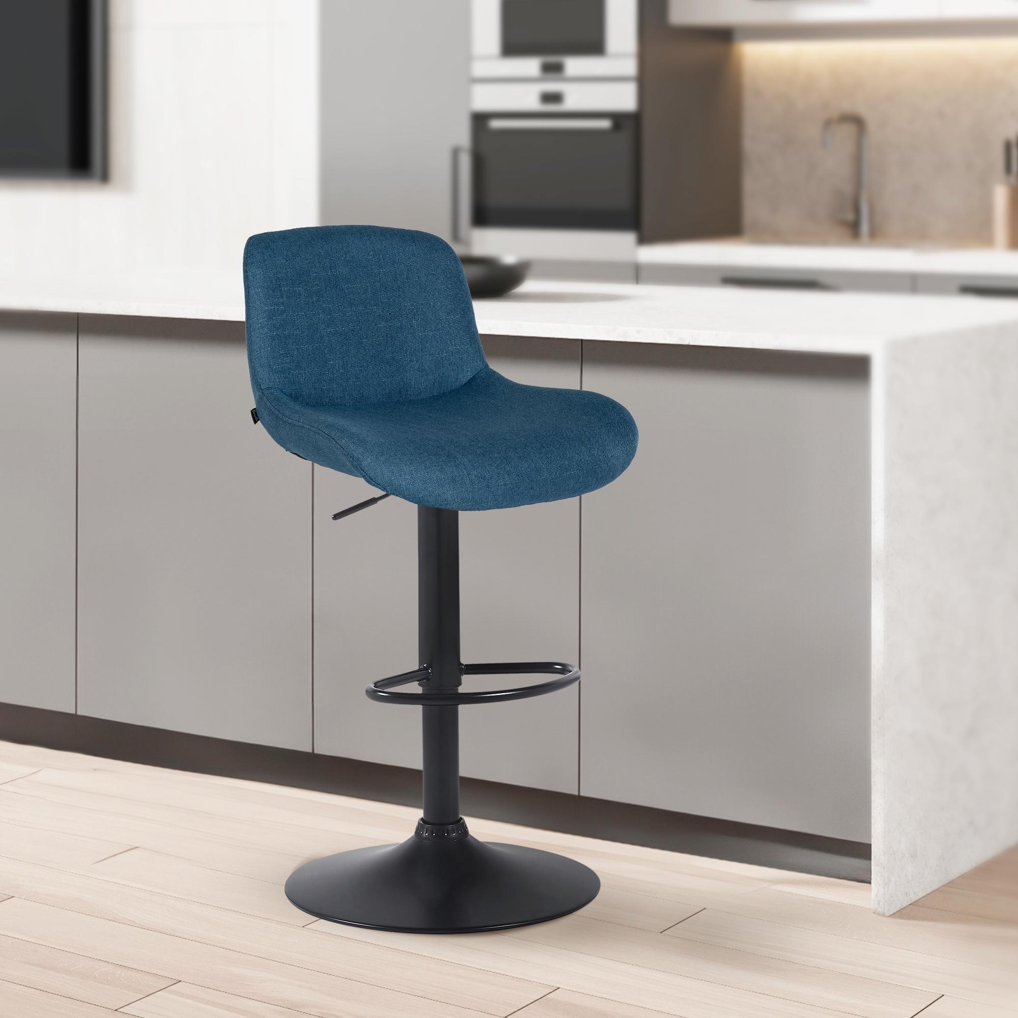 Barhocker Solon Schwarz Stoff, blau