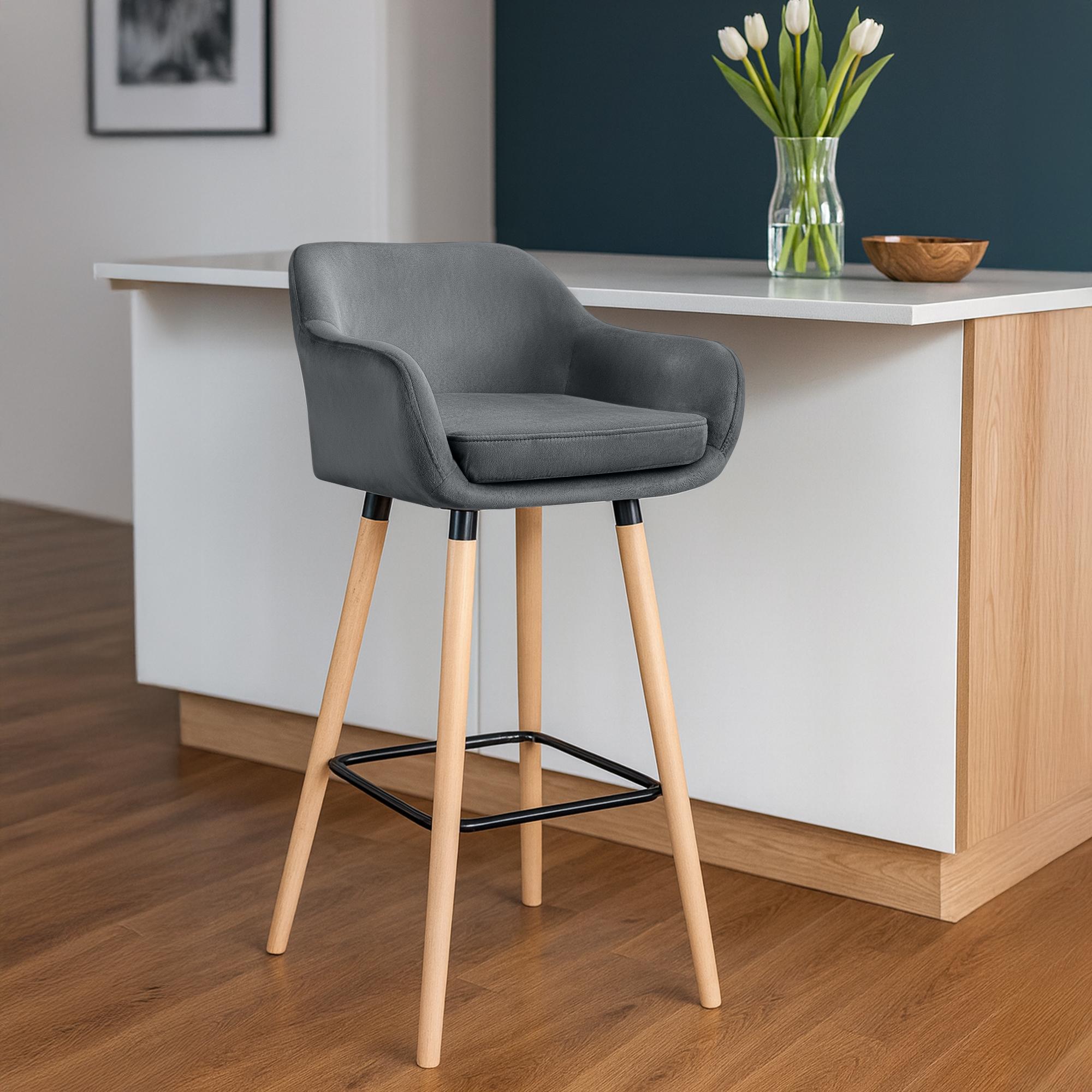 2er Set Barhocker Grant Samt, grau