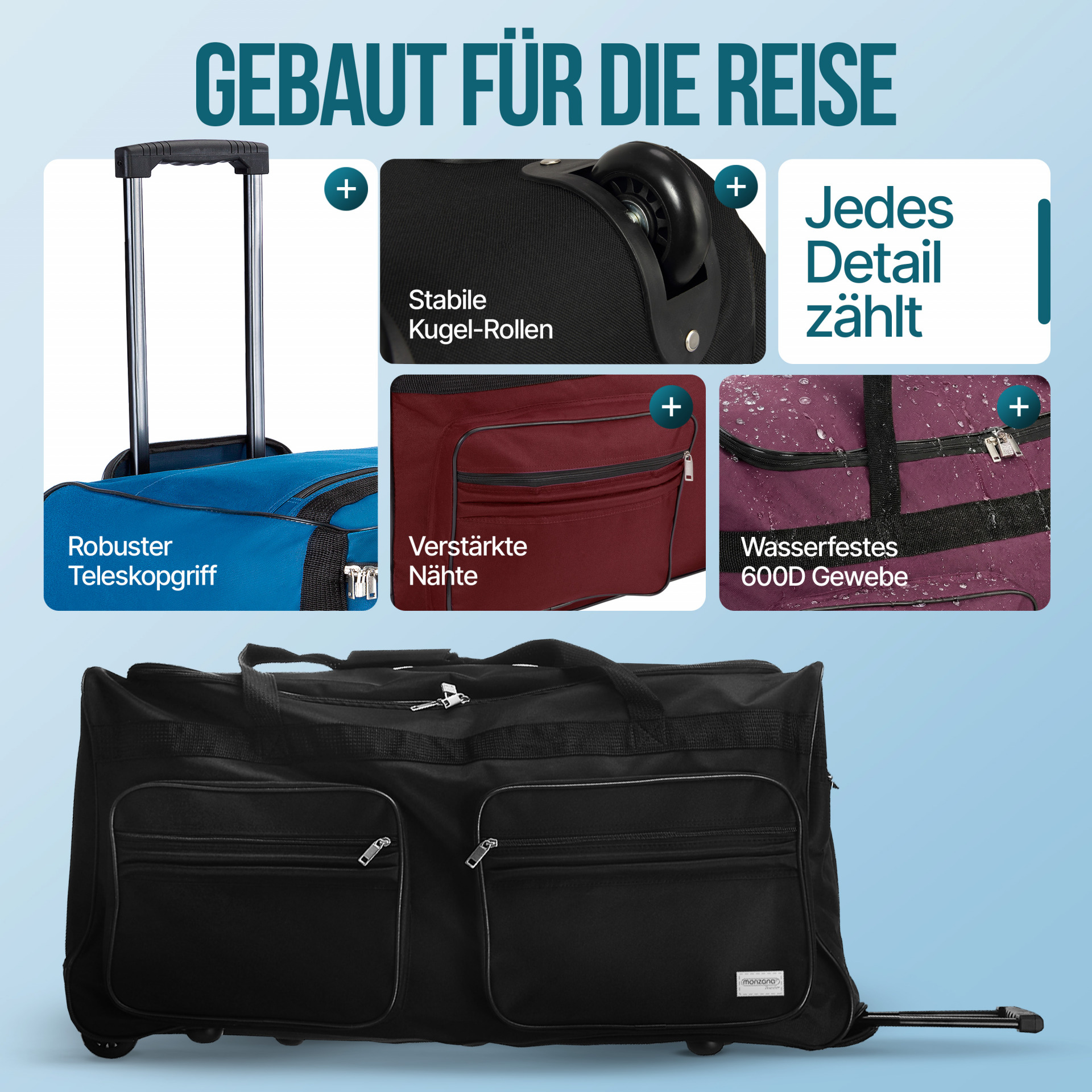 XXL Reisetasche mit Trolleyfunktion 160L schwarz