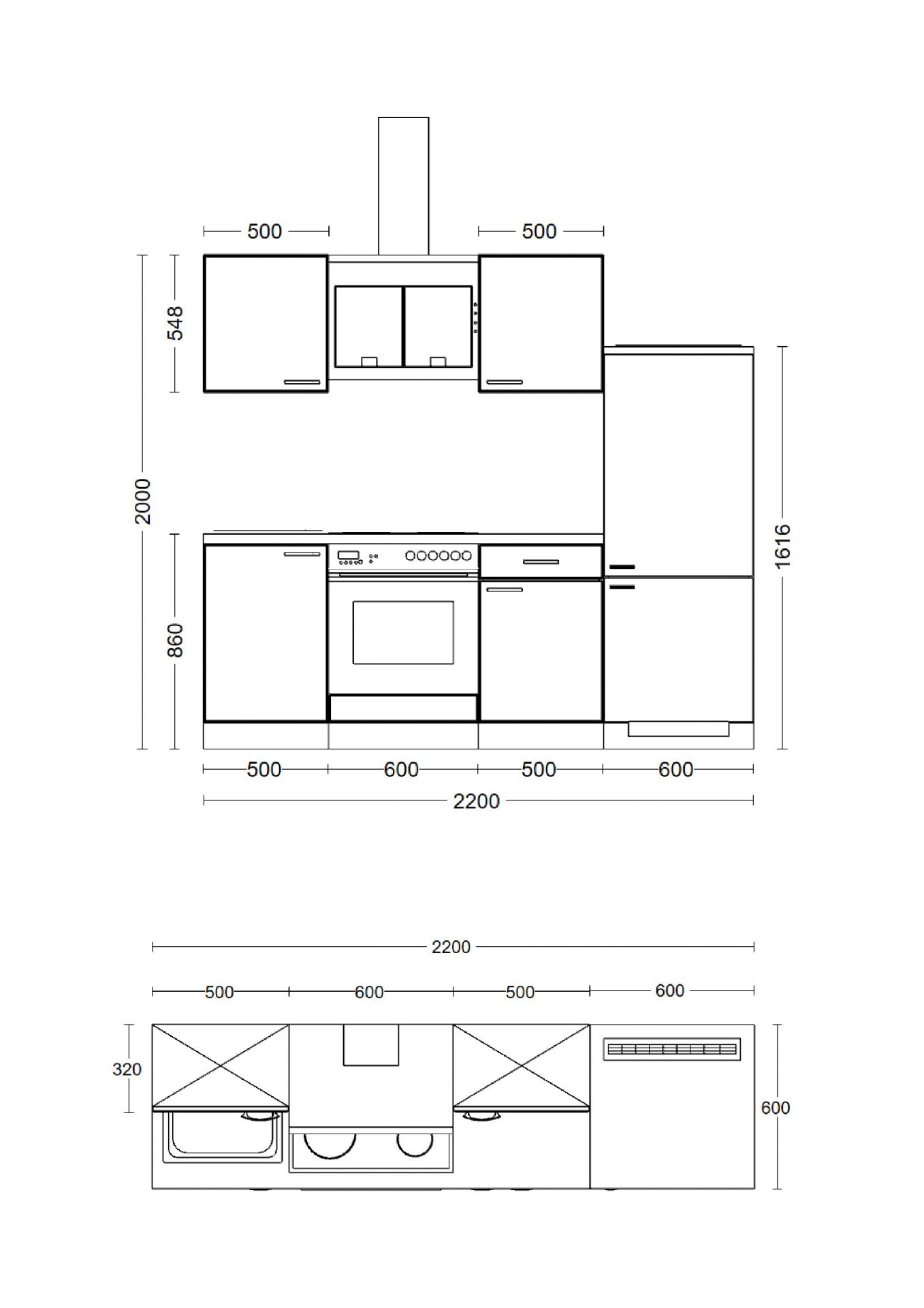 Küchenzeile VITA 220 cm mit E-Geräten