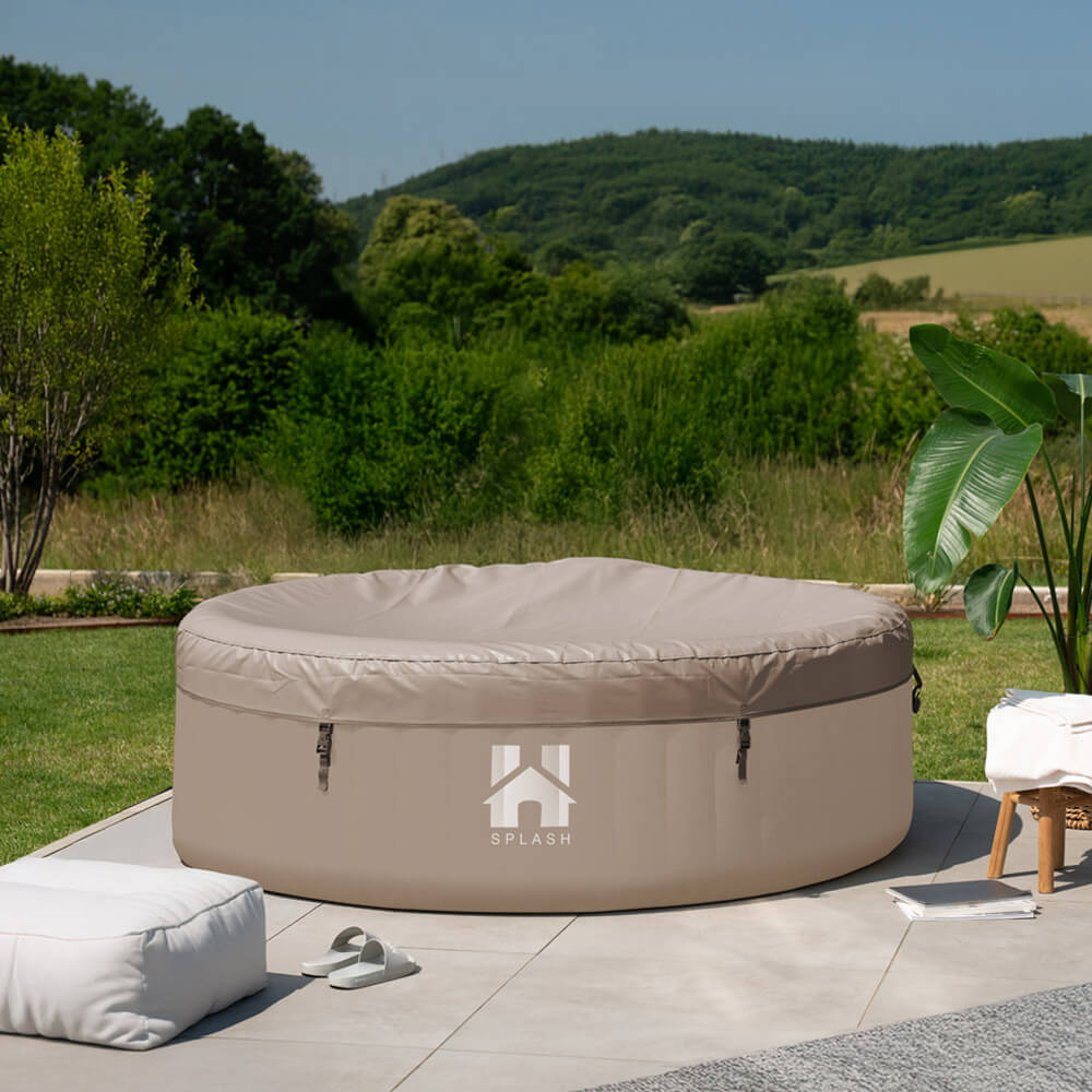 Outdoor Whirlpool inkl. Kissen, Getränkehalter und Sonnendach SPLASH - Ø208 cm 6 Personen Beige