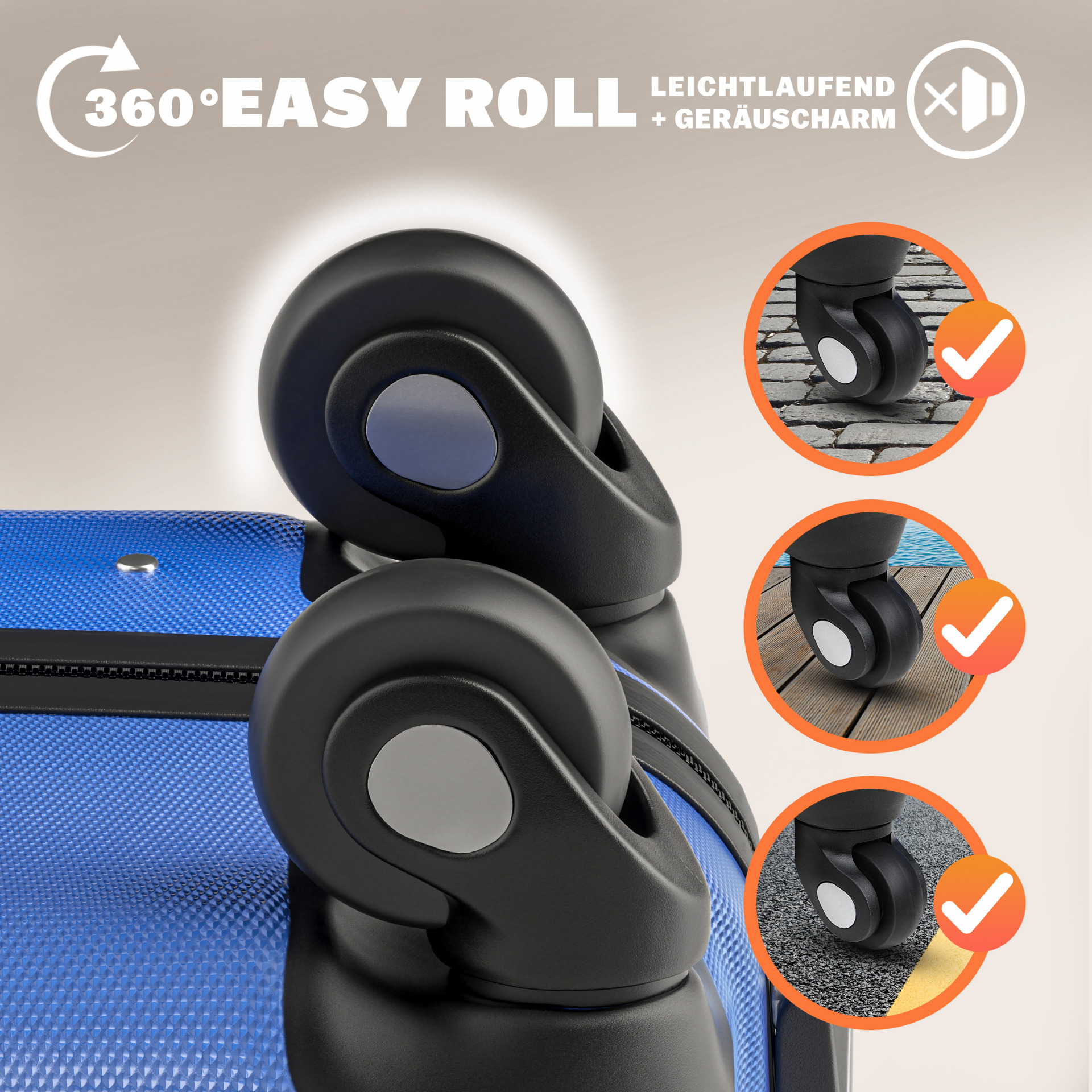 Hartschalenkoffer L Rollen 360º Reisekoffer 62L Blau ABS