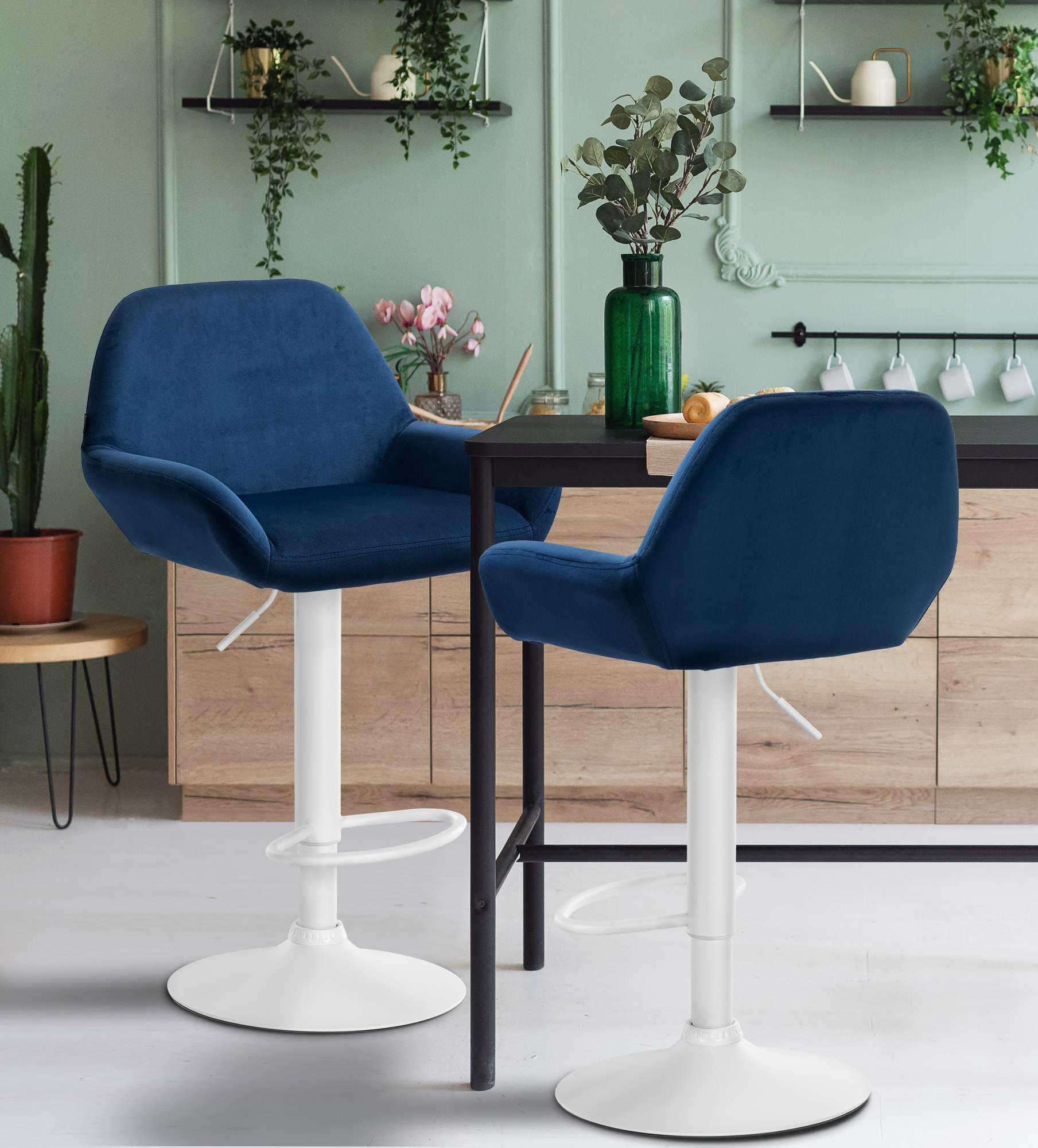 Barhocker Braga Samt weiß, blau
