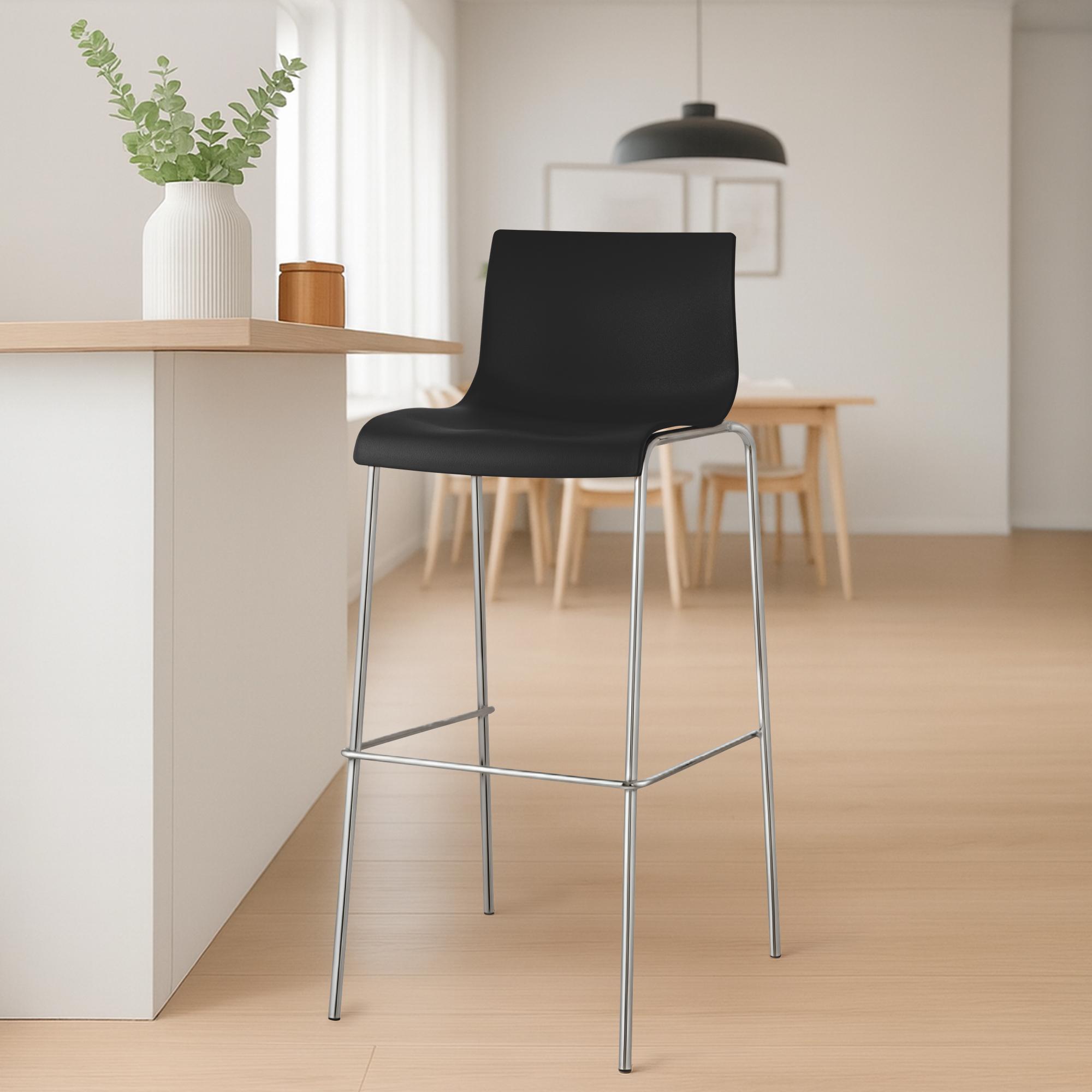 2er Set Barhocker Hoover Kunststoff 4-Fuß Gestell chrom, schwarz