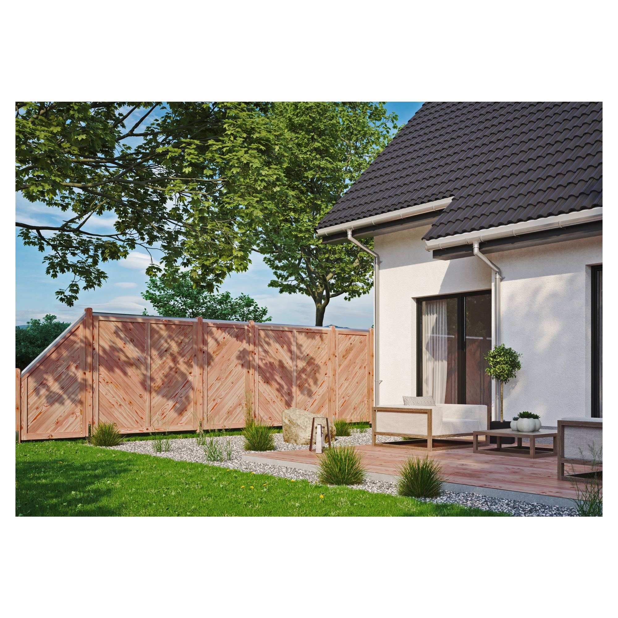 SKAGEN-Serie Lärche ECKE, 90 x 180/90 cm, Rahmen 44/88 mm, Profilbretter 18/125 mm