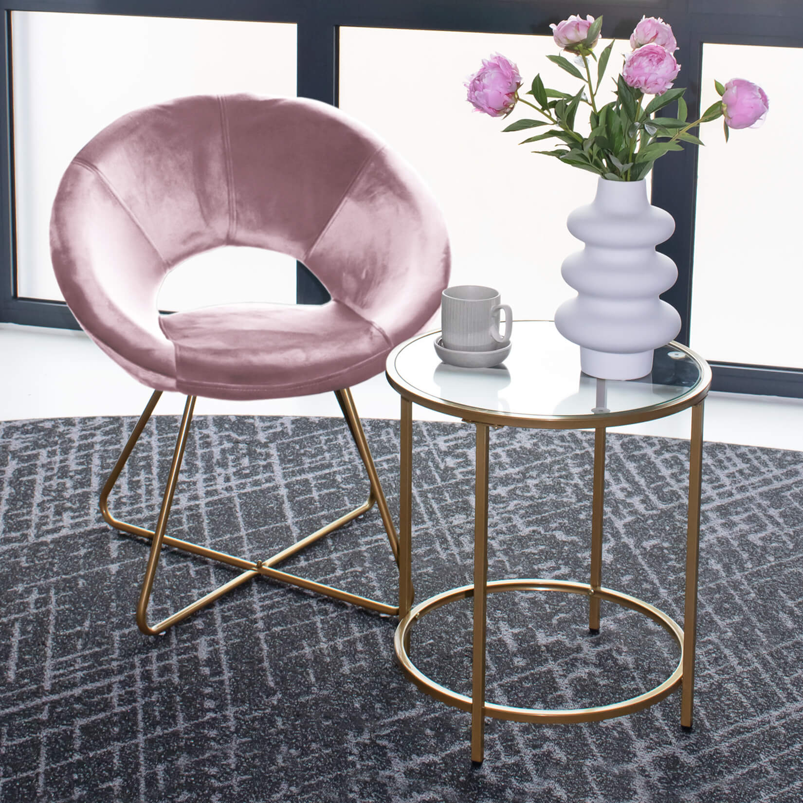 Samtstuhl mit Beistelltisch SELESA - Rosa
