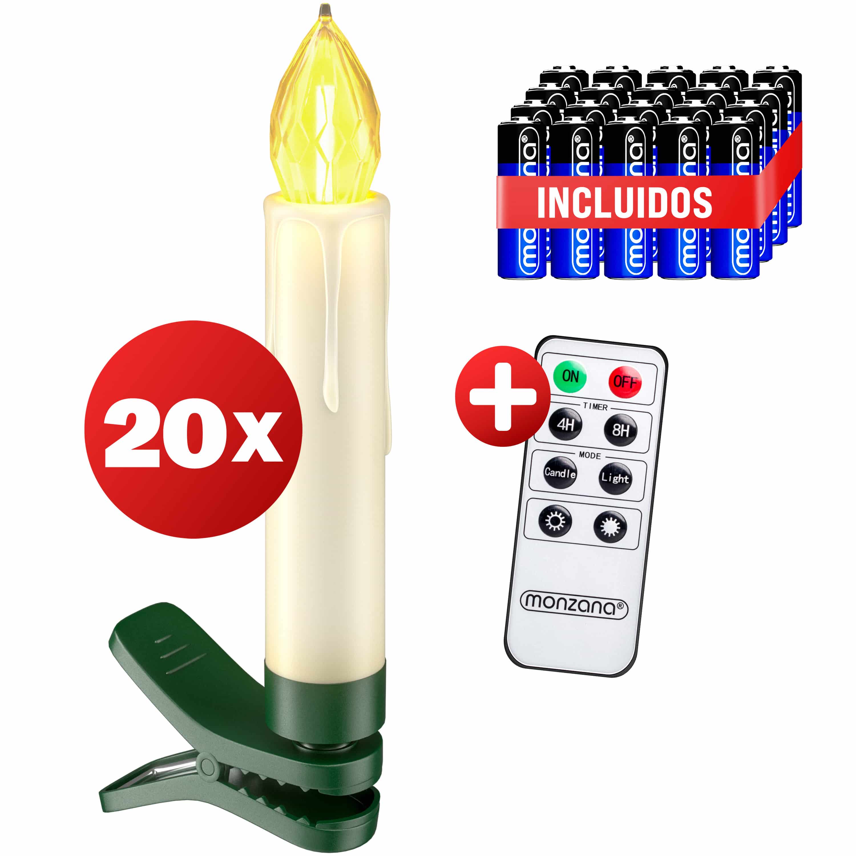 Kabellose Weihnachtsbaumkerzen LED 20er-Set Warmweiß mit Batterien + Fernbedienung
