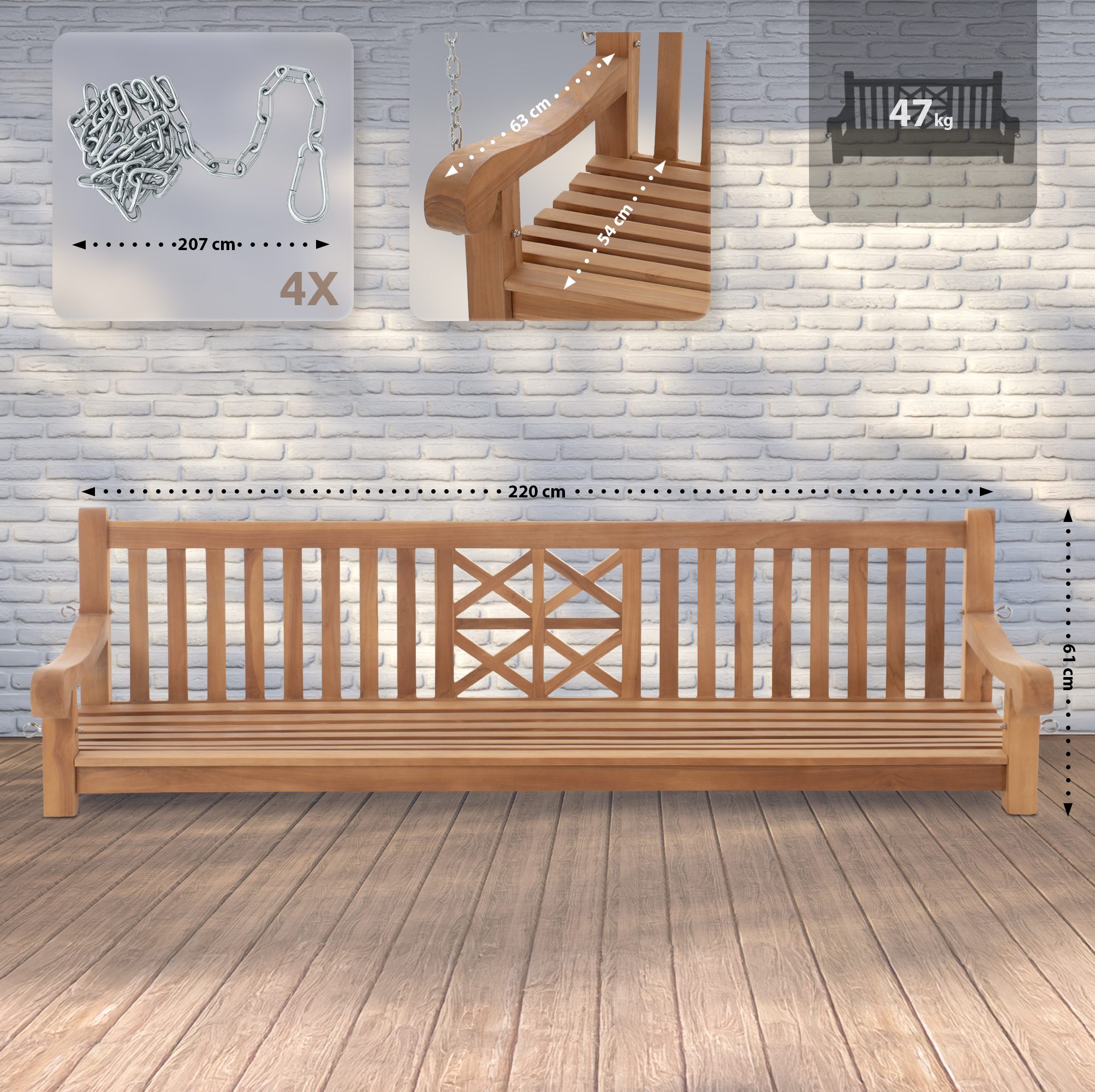 Schaukelbank Farm 220 cm, teak