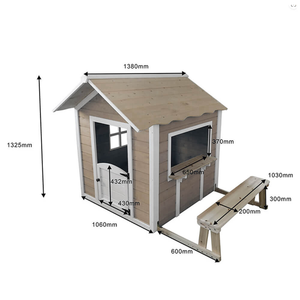 Spielhaus DER GROSSE PALAST - 106 x 111 cm Natur mit Bank