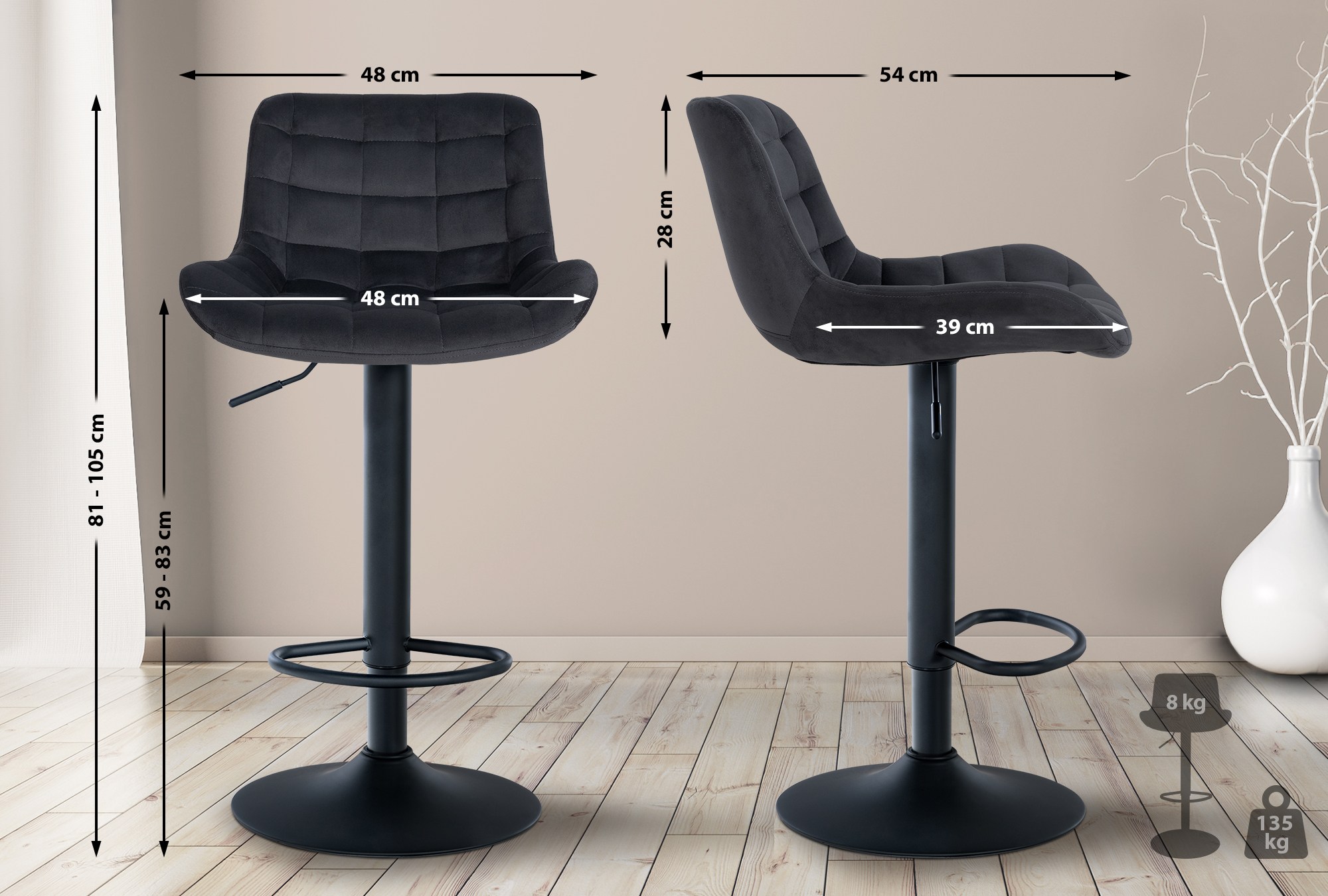 Barhocker Tover Samt, schwarz