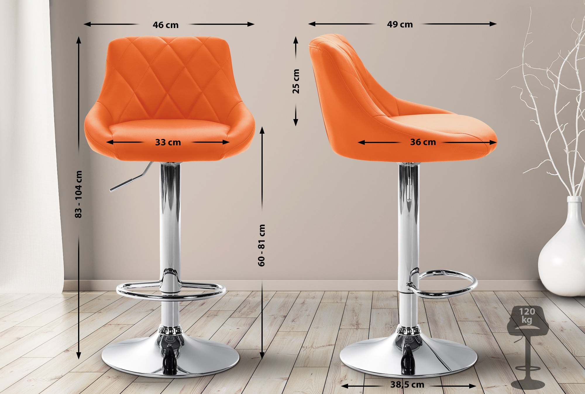 Barhocker Lazio Kunstleder chrom, orange